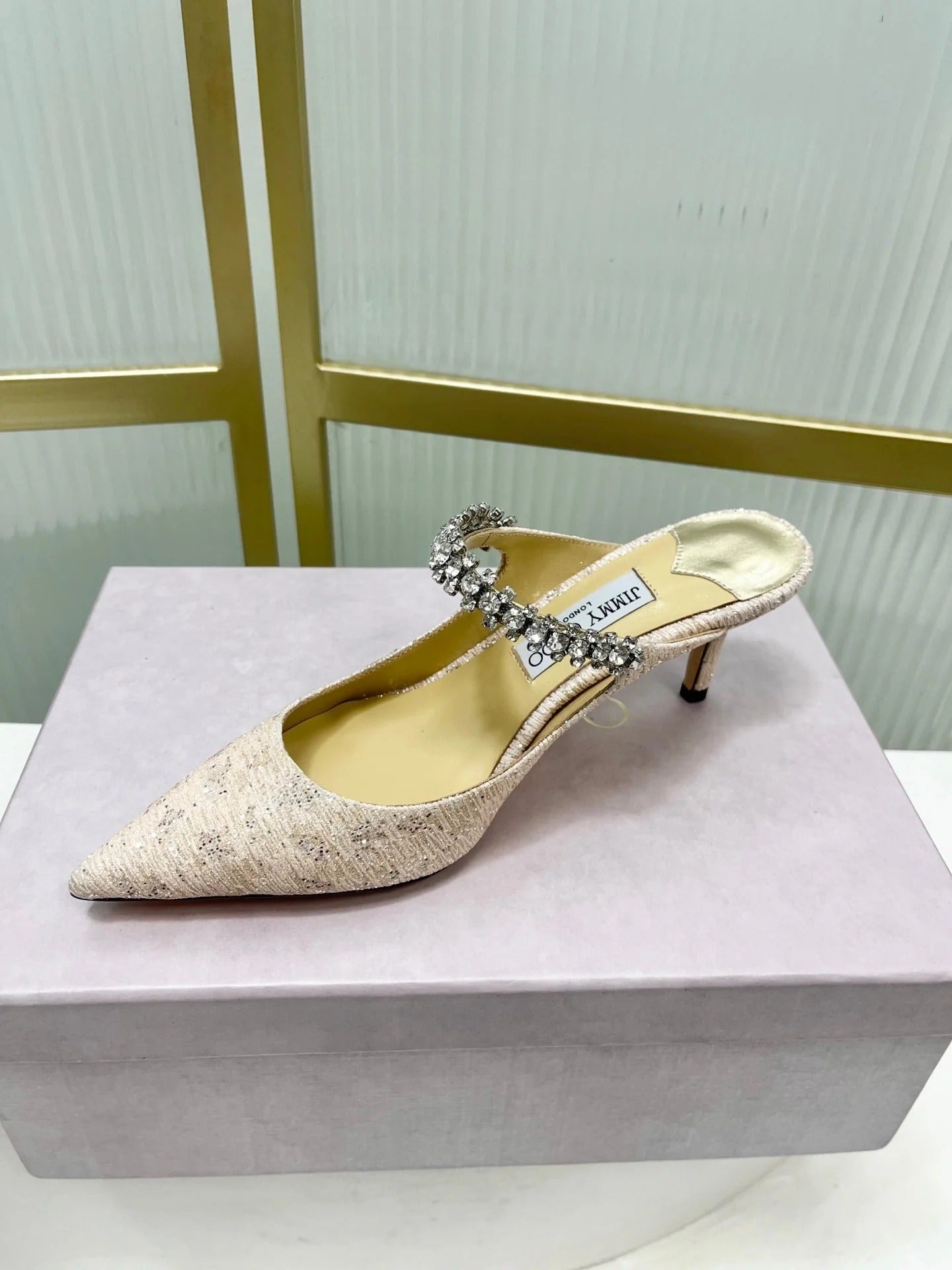Jimmy 26s Heel Mules 65 Beige Sequins Sheepskin Diamond 605943