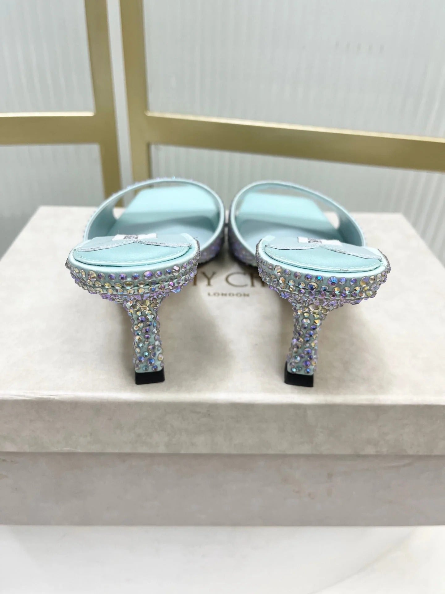 Jimmy 26s High-Heeled Slippers 65 Pastel Blue Diamond Sheepskin 605978