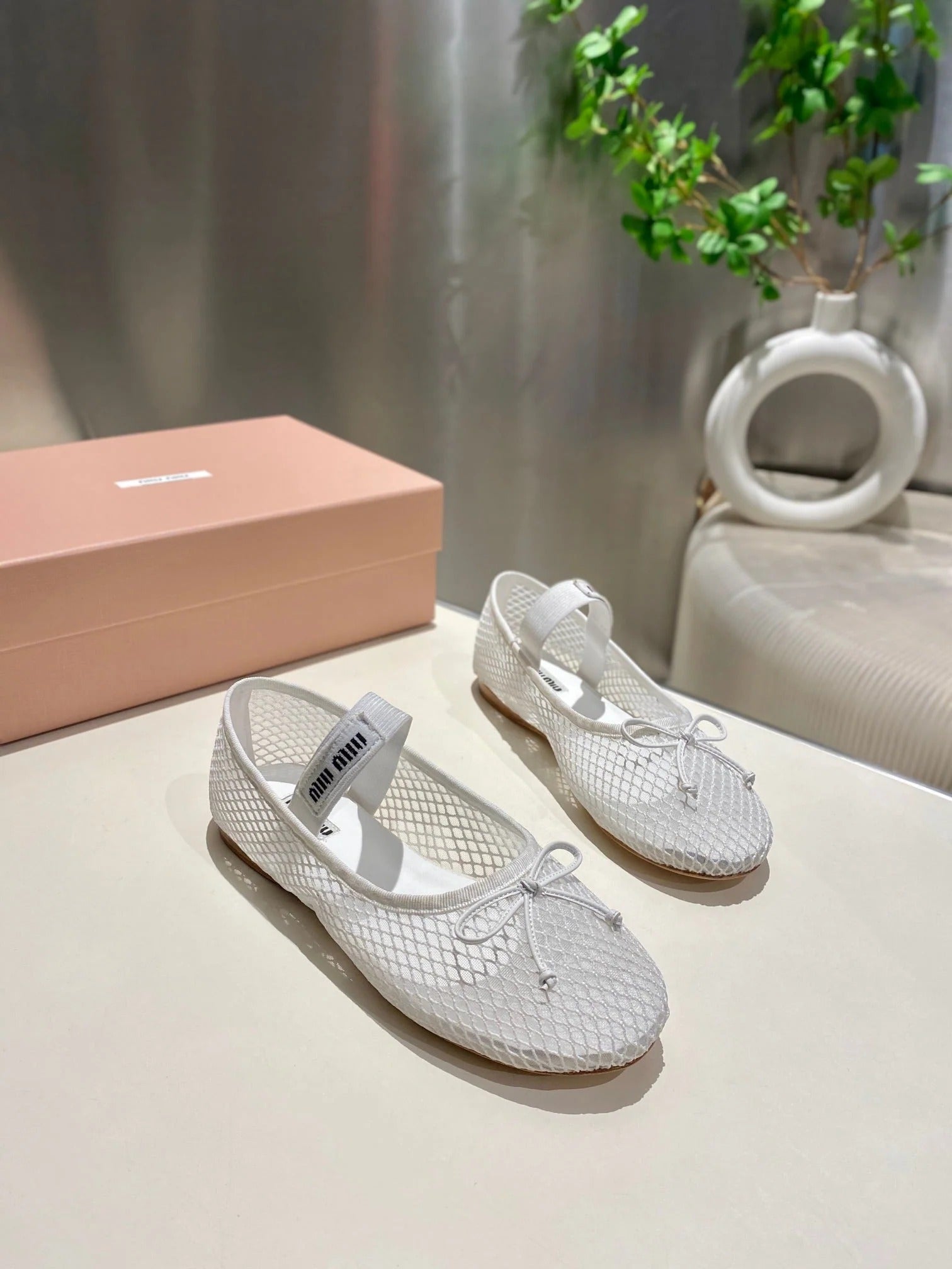 MARY JANE FLAT IN WHITE MESH