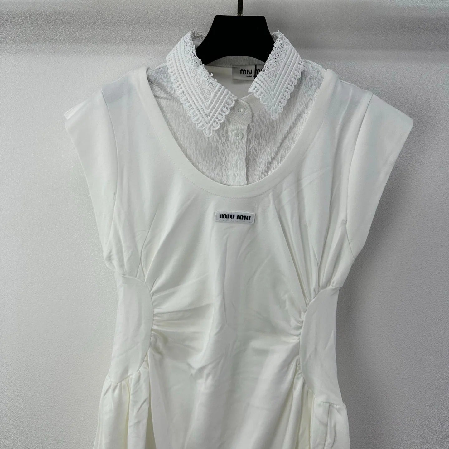Miumiu 2026 Lace Short-sleeved Dress White Cotton 395700