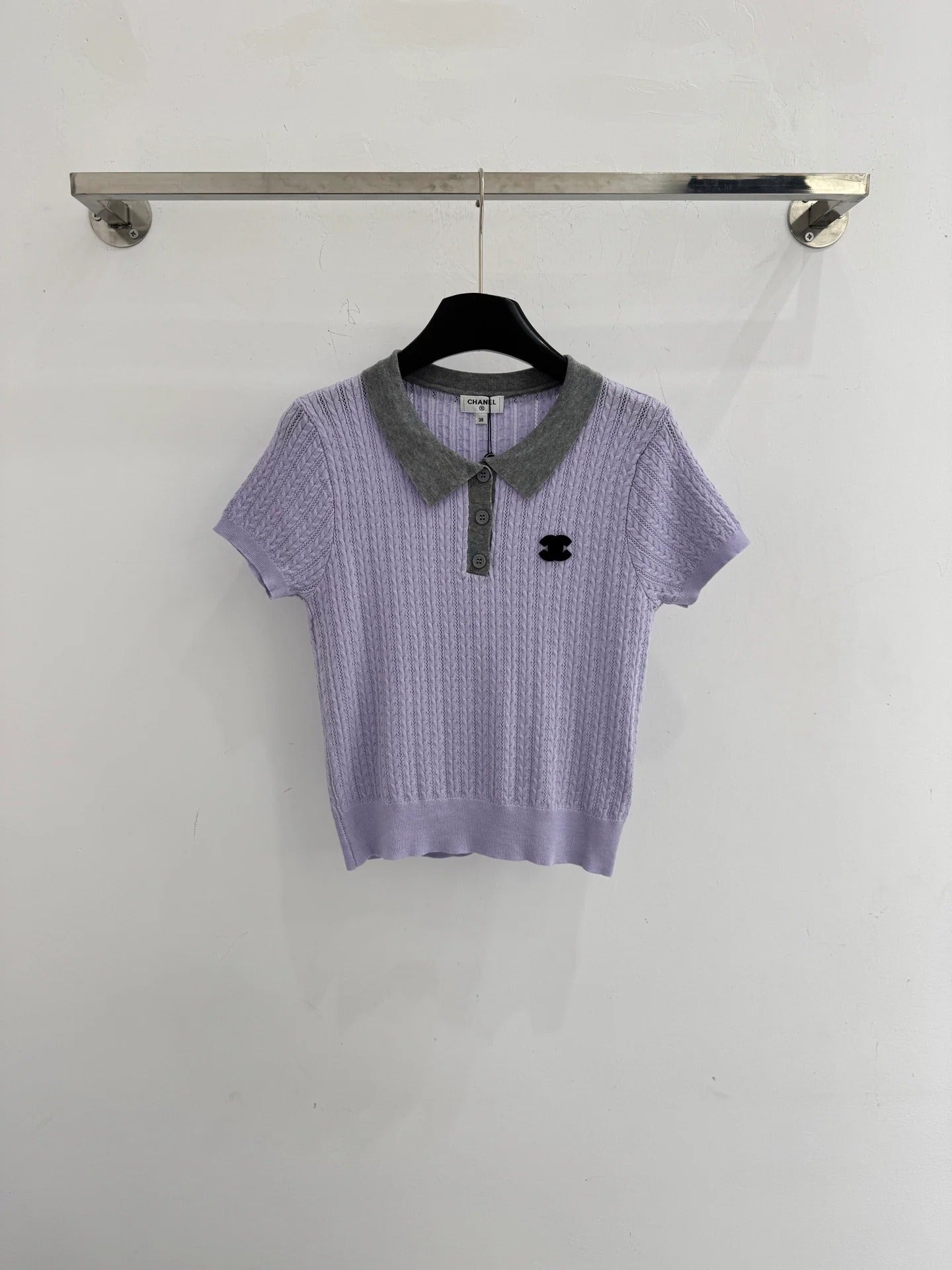 Chanel 2026 Polo Collar Short-sleeved Top Yellow and Purple Wool Polyester