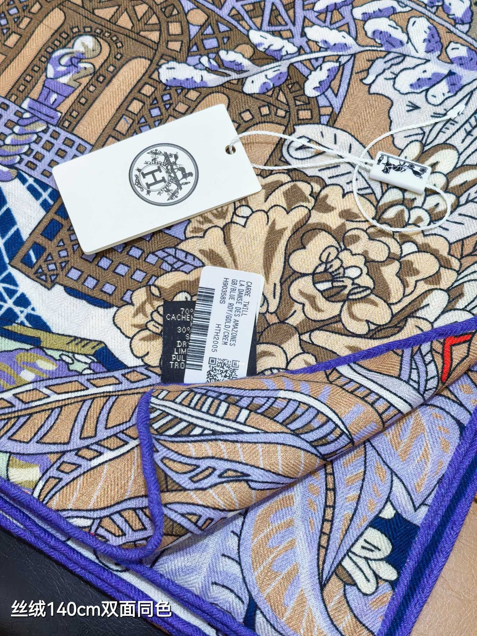 HM 26ss Amazon Scarf 140 Purple Colorful Twill Silk 126338