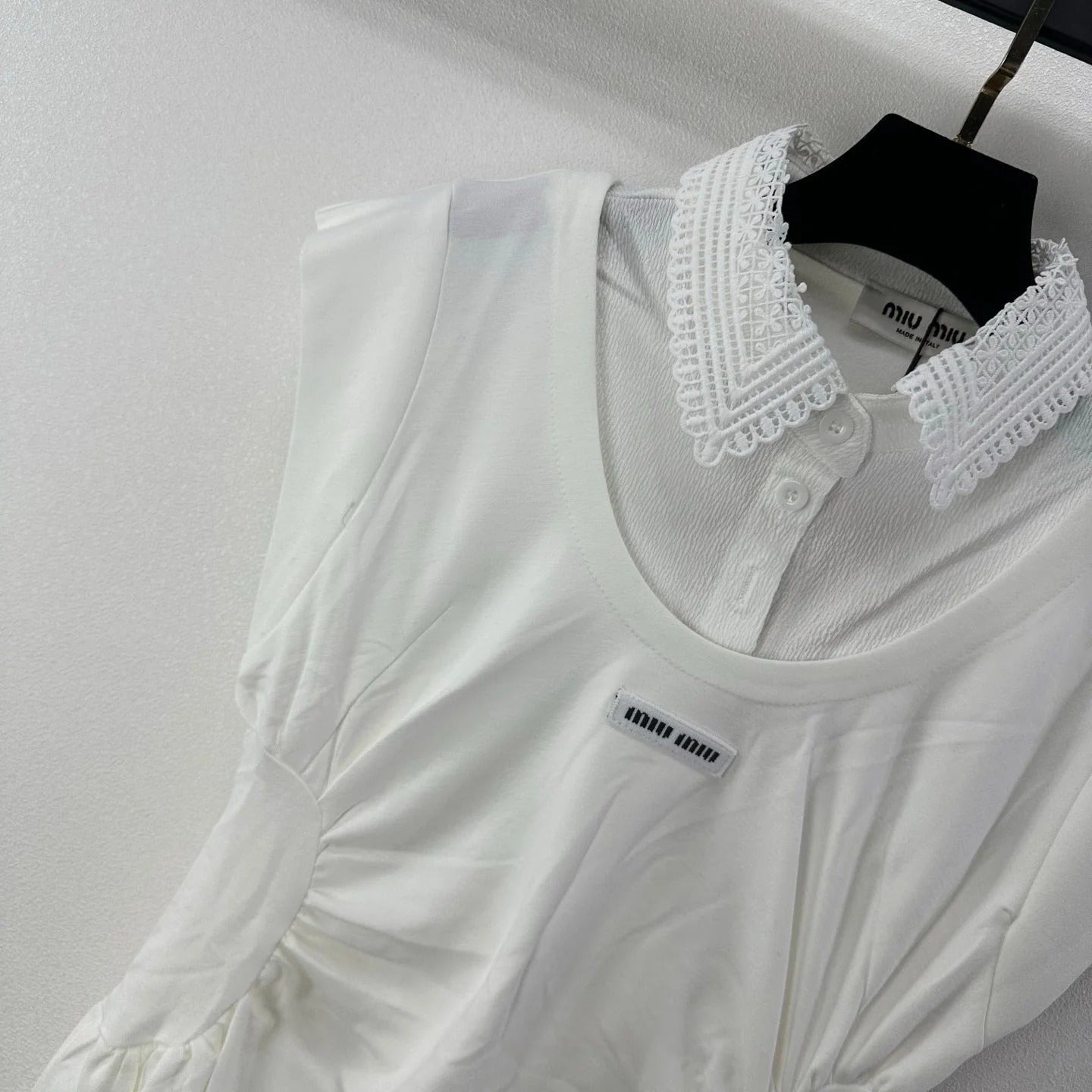 Miumiu 2026 Lace Short-sleeved Dress White Cotton 395700