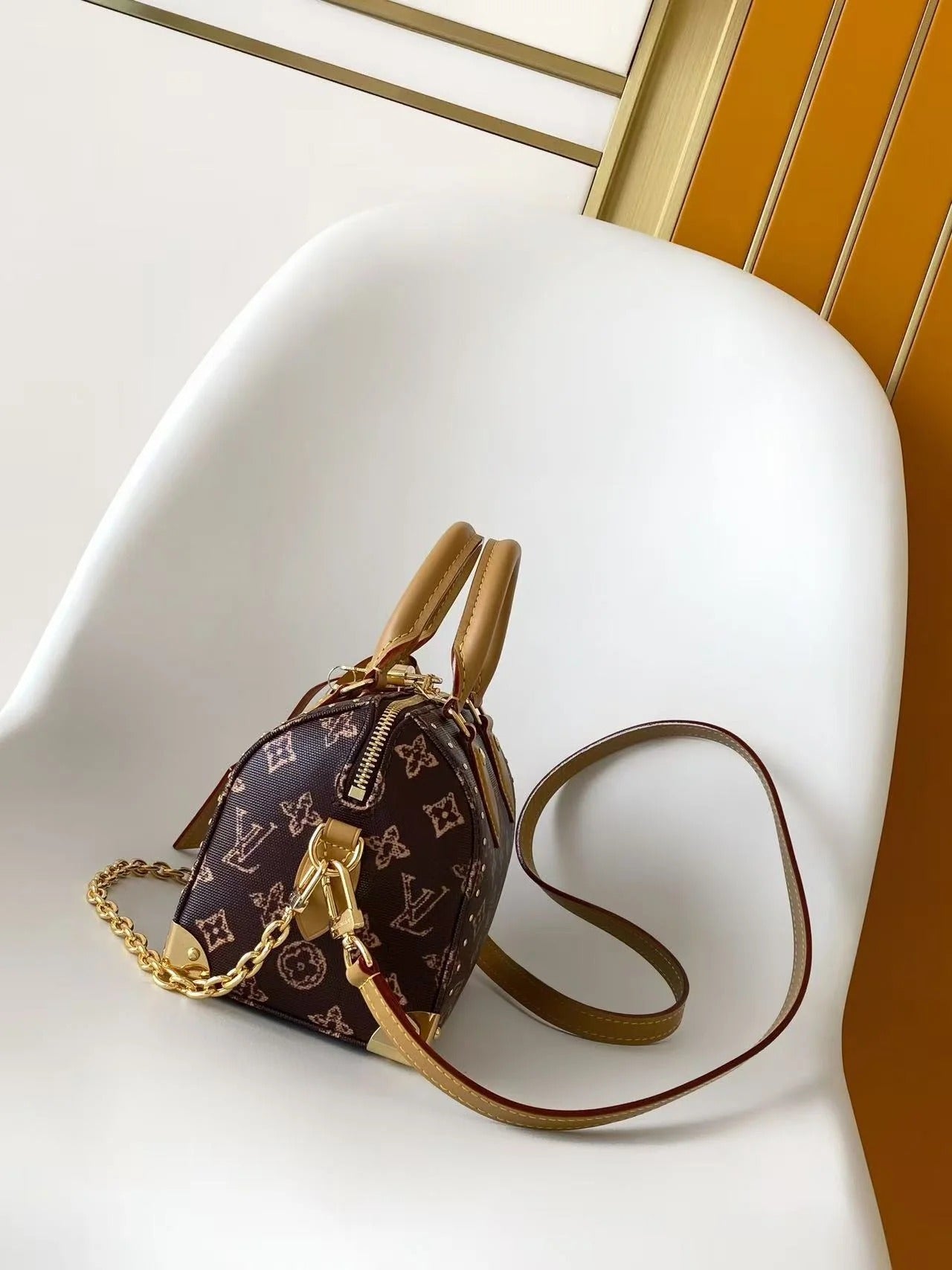 Louis Vuitton 2026 Speedy Trunk 20 Brown Tan Monogram Canvas Mix Cowhide