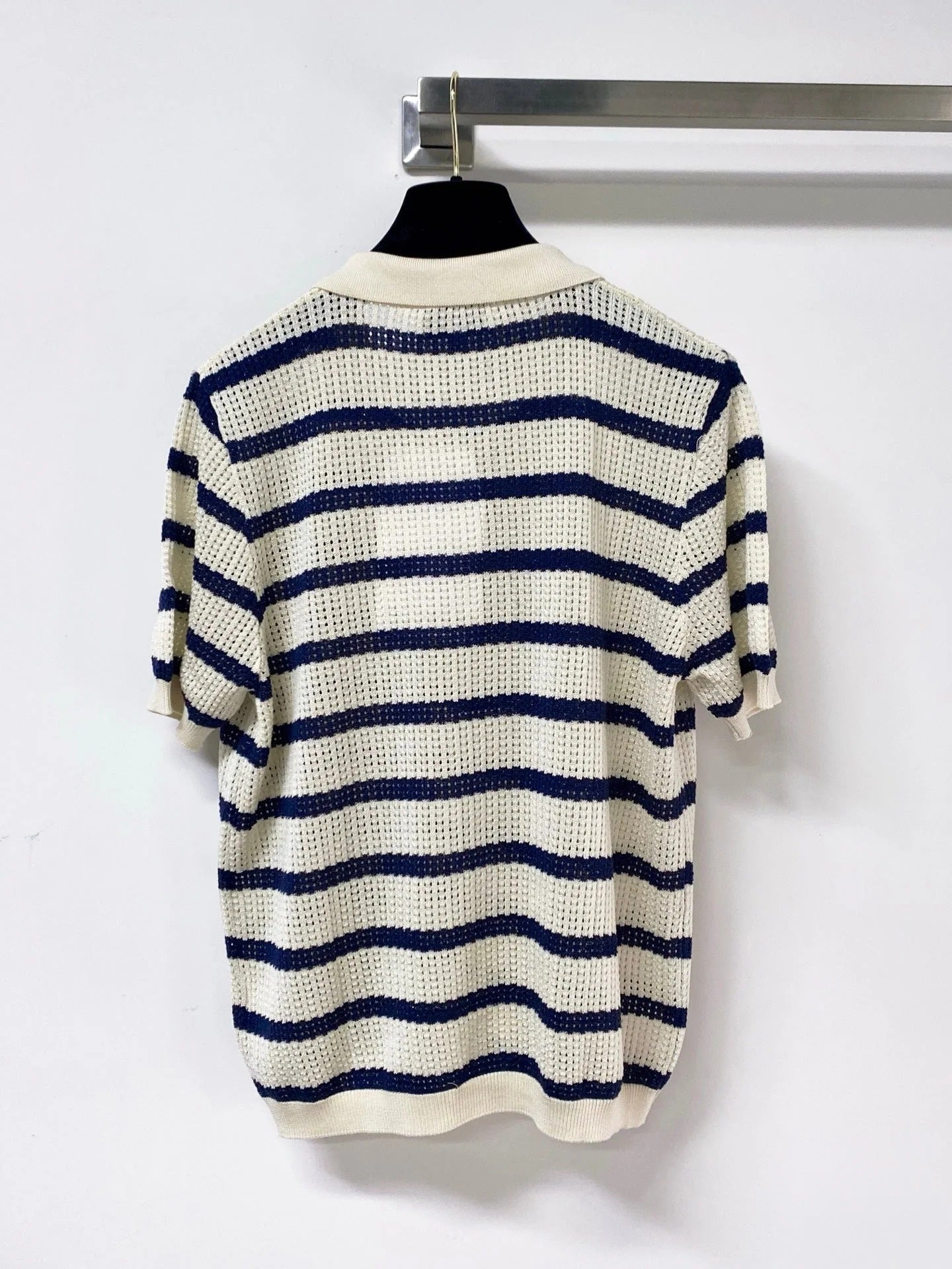 Chanel 2026 Striped Knit Polo Shirt Laine Wool 442989