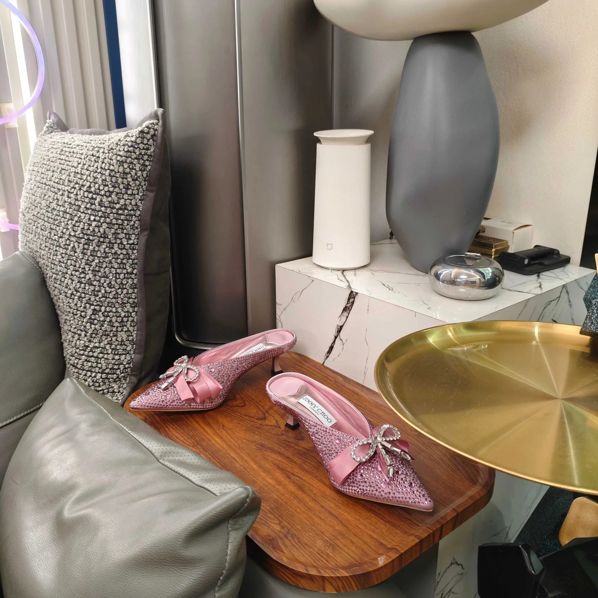 Jimmy 26s Crystal Slipper 45 Pink Silk Satin Cowhide 596341