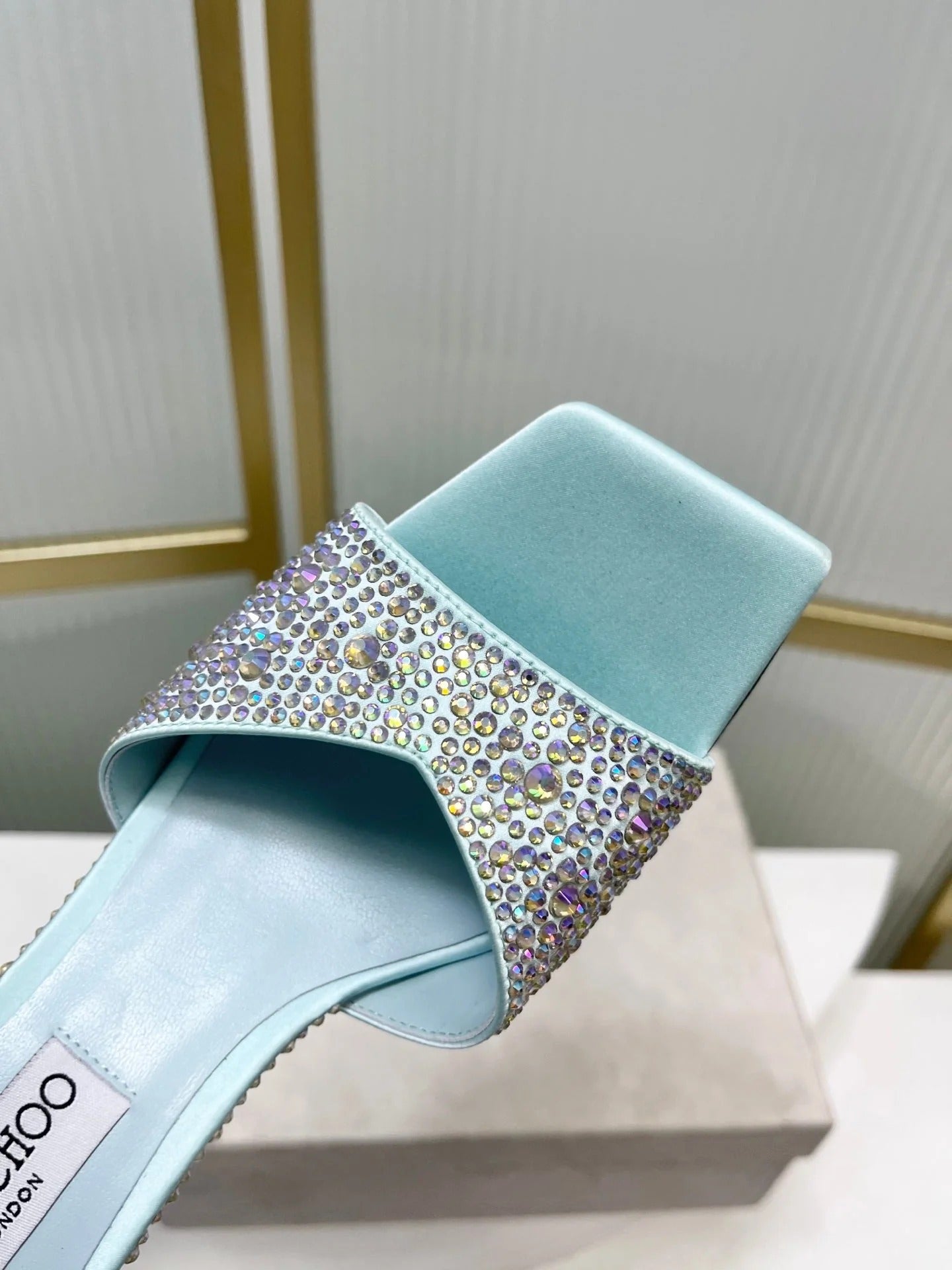 Jimmy 26s High-Heeled Slippers 65 Pastel Blue Diamond Sheepskin 605978