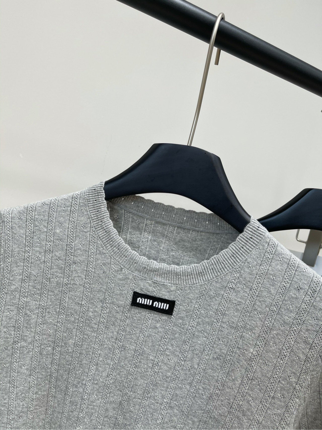 MIUMIU CREW NECK SHORT SLEEVE KNIT TOP 273085