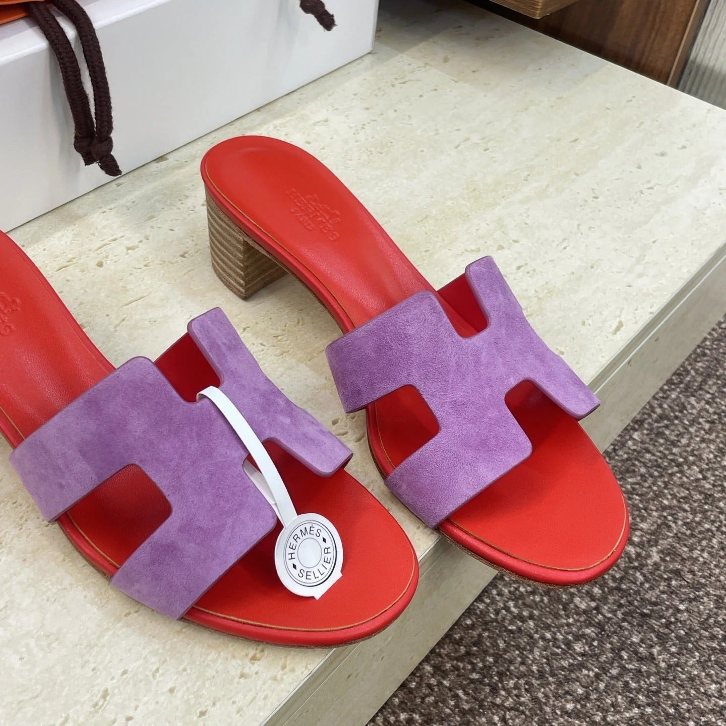 HM 26ss Oran Sandals 45 Red Purple Suede Cowhide 607214