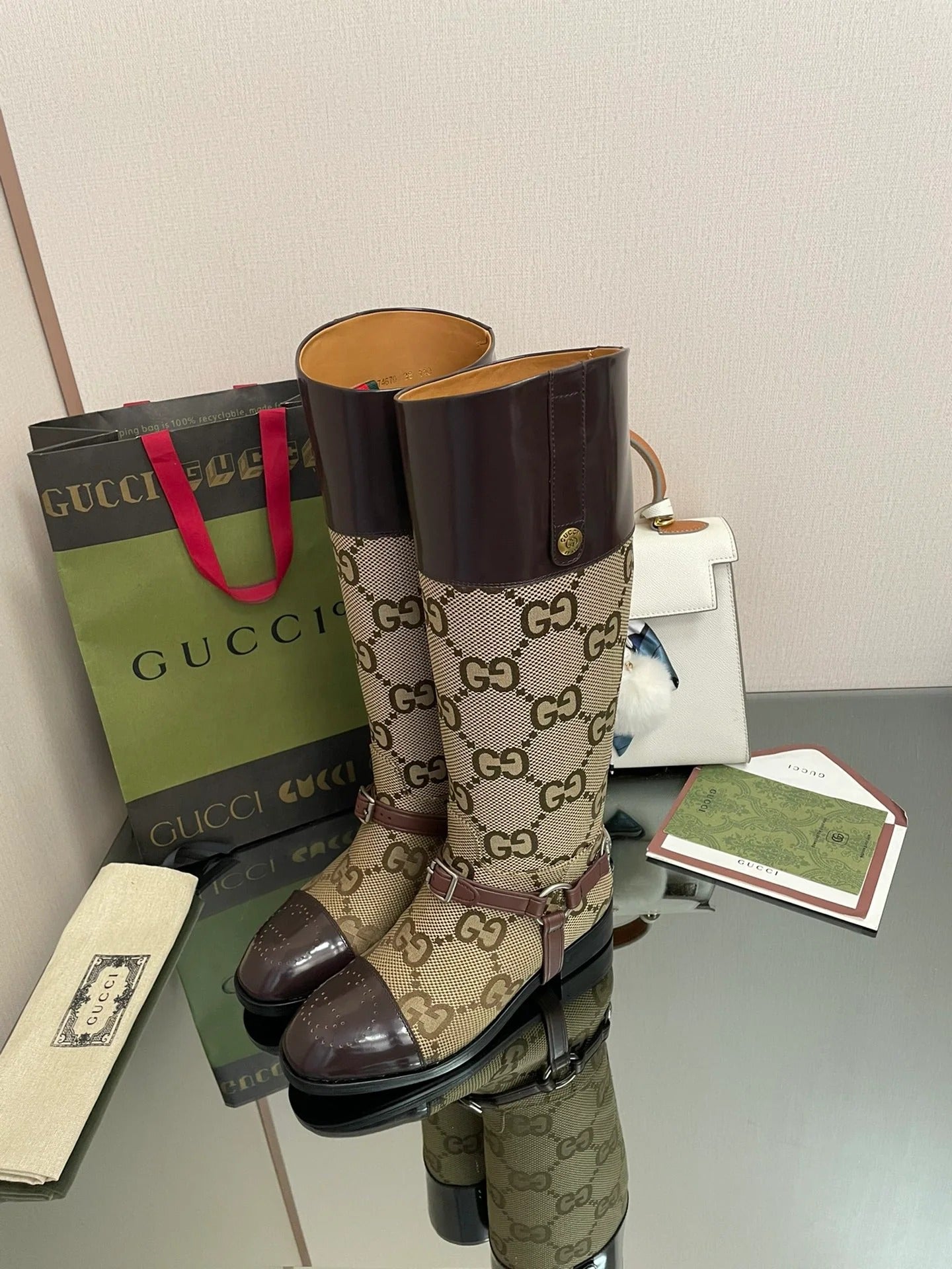 Gucci 2026 Boot Brown mix Beige Canvas Leather 911944