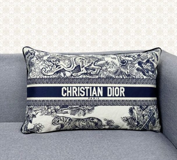 Dior Rectangular Pillow Blue Toile De Jouy Cotton