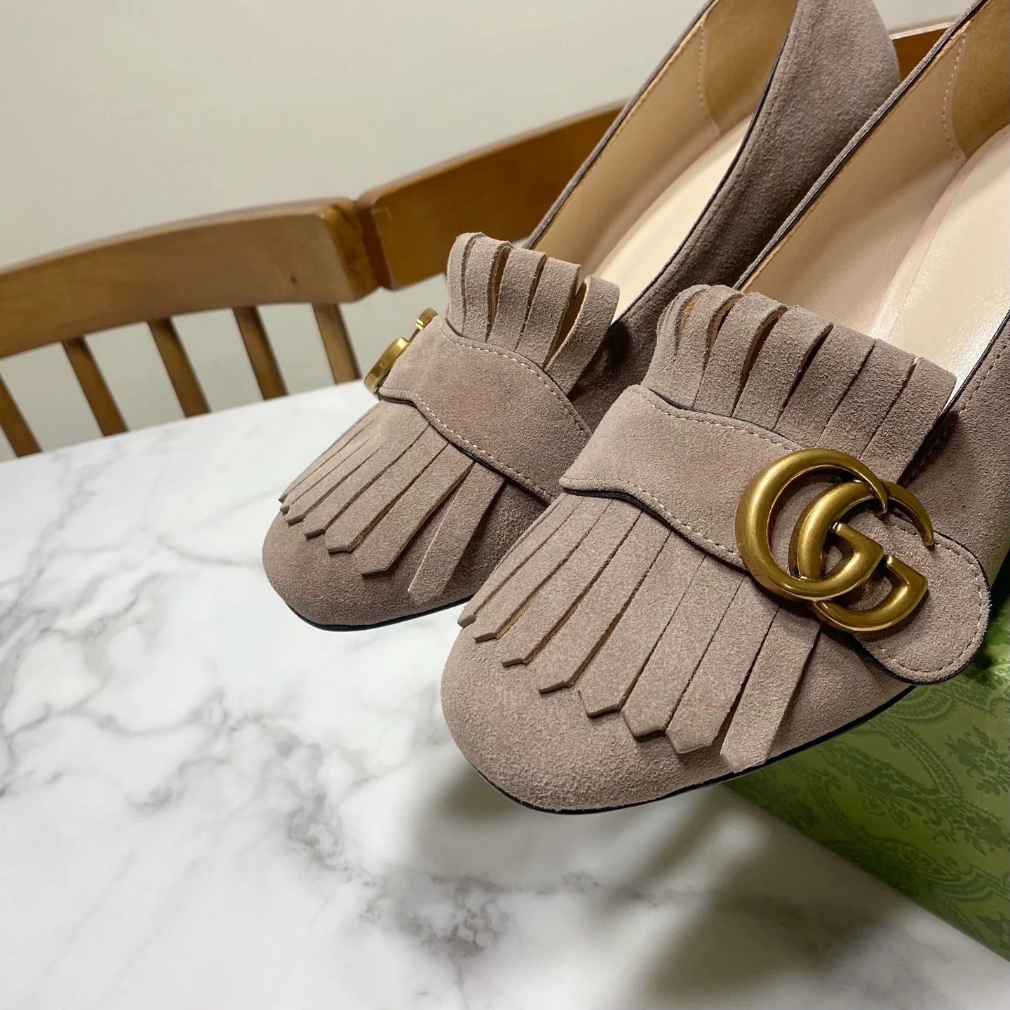 GG 26SS Chunky Heel Pump 50 Taupe Suede 640555