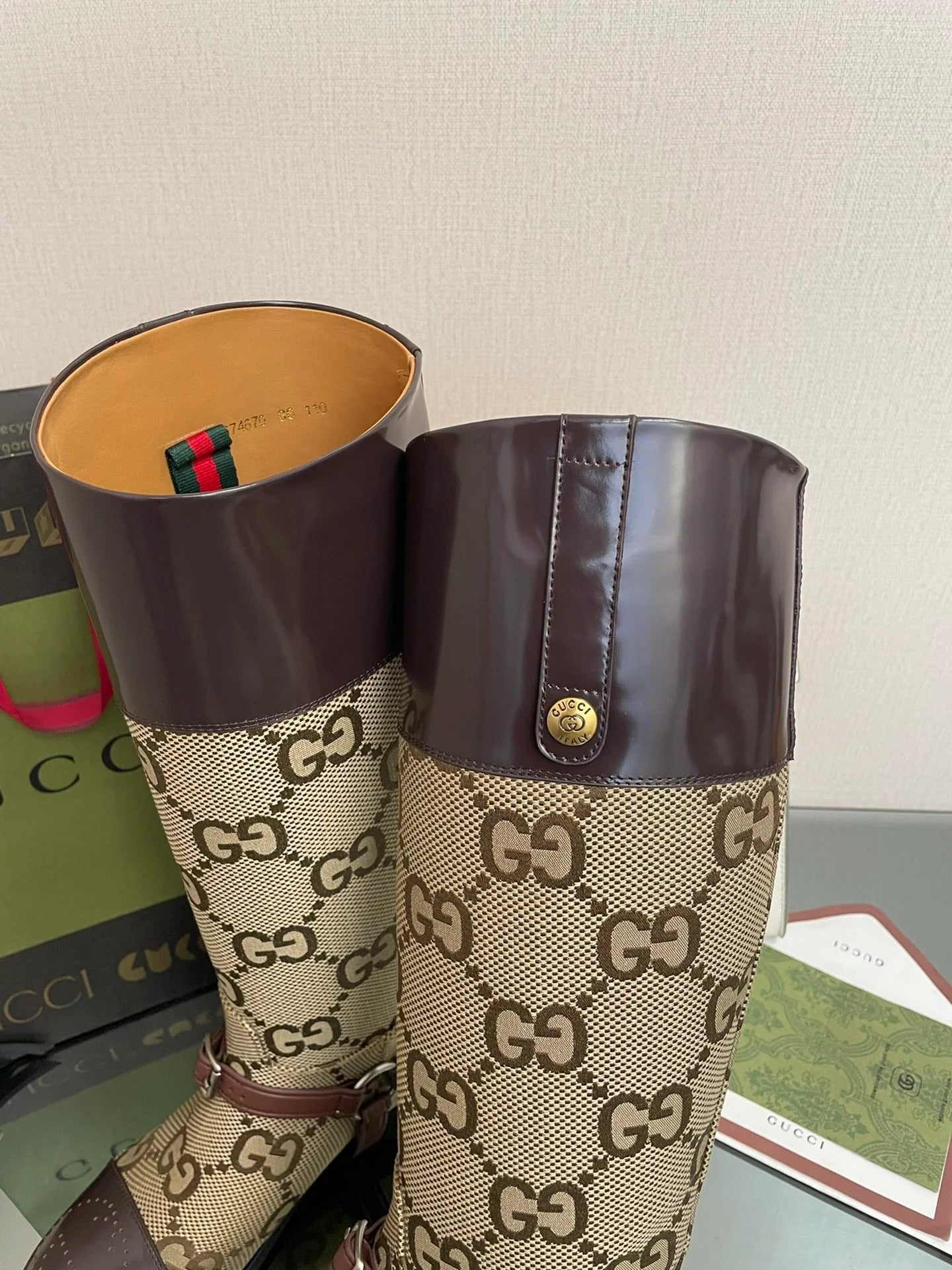 Gucci 2026 Boot Brown mix Beige Canvas Leather 911944