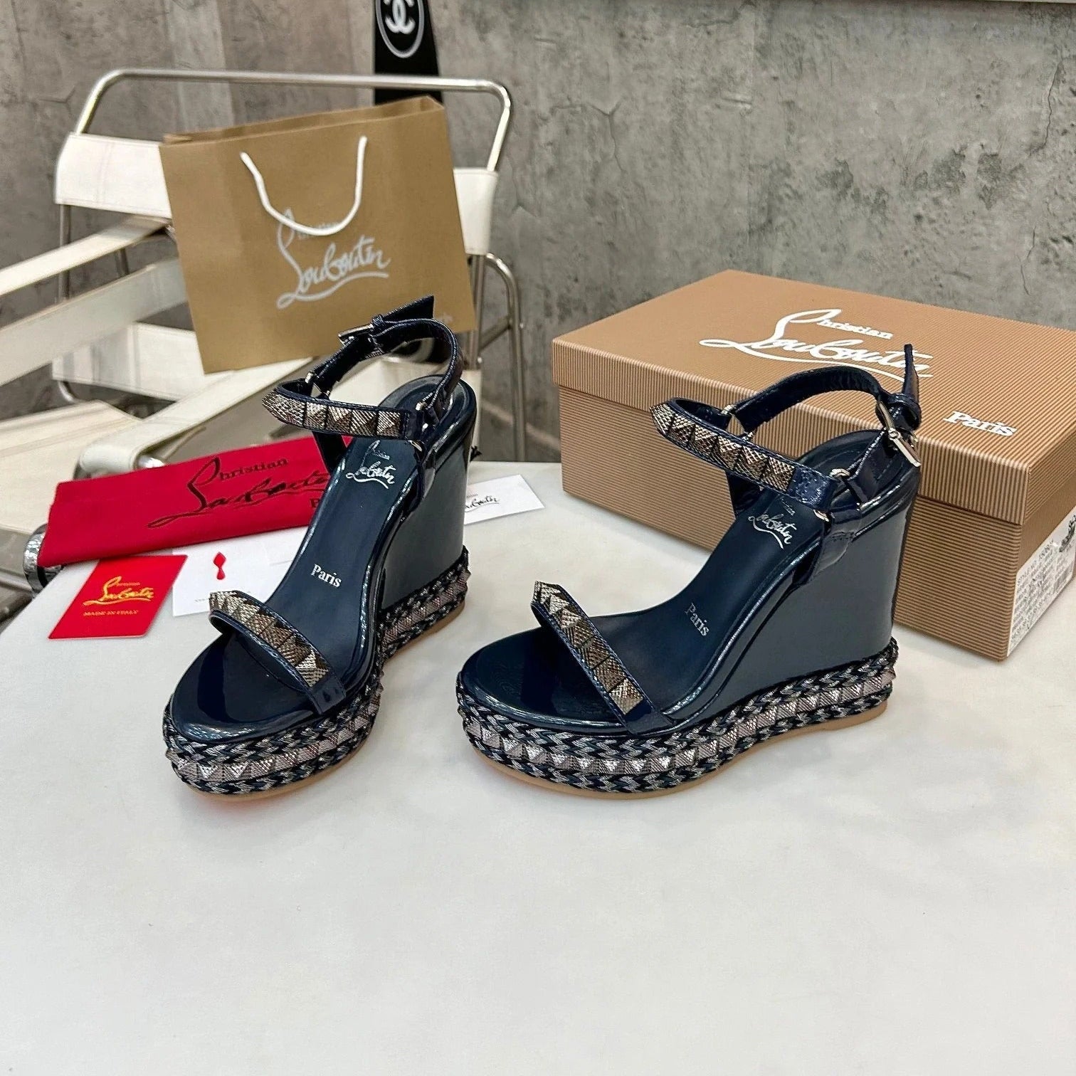Christian Louboutin 2026 Nappa Mica Pyraclou 110 Wedge Sandals Leather 784235