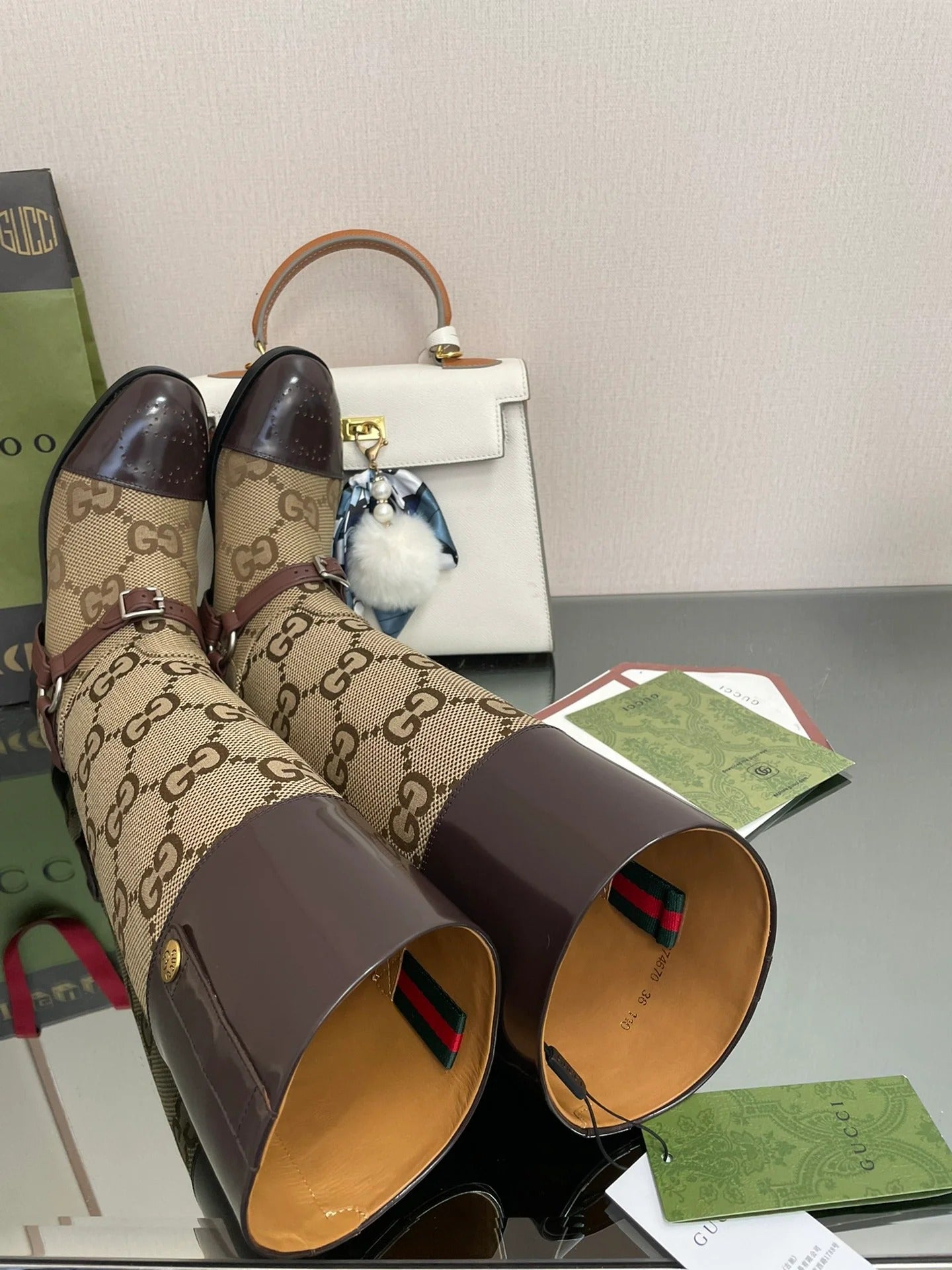 Gucci 2026 Boot Brown mix Beige Canvas Leather 911944