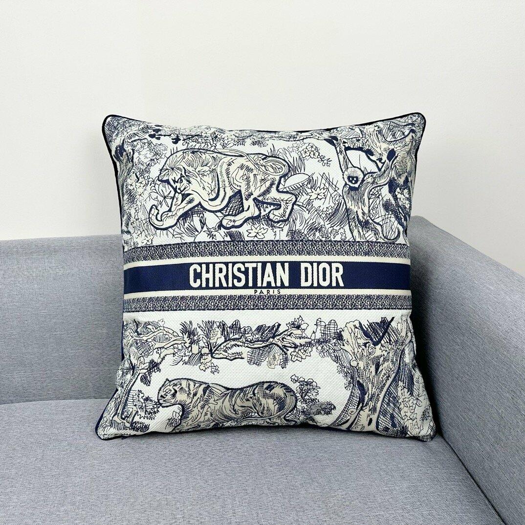 Dior Square Pillow Blue Toile De Jouy Cotton