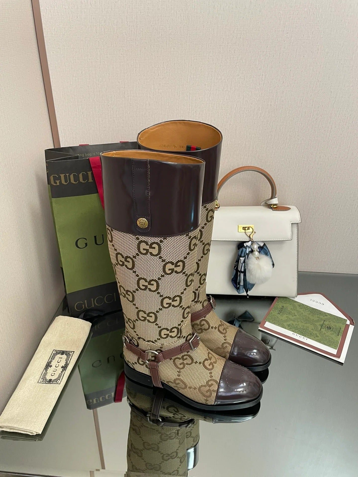 Gucci 2026 Boot Brown mix Beige Canvas Leather 911944