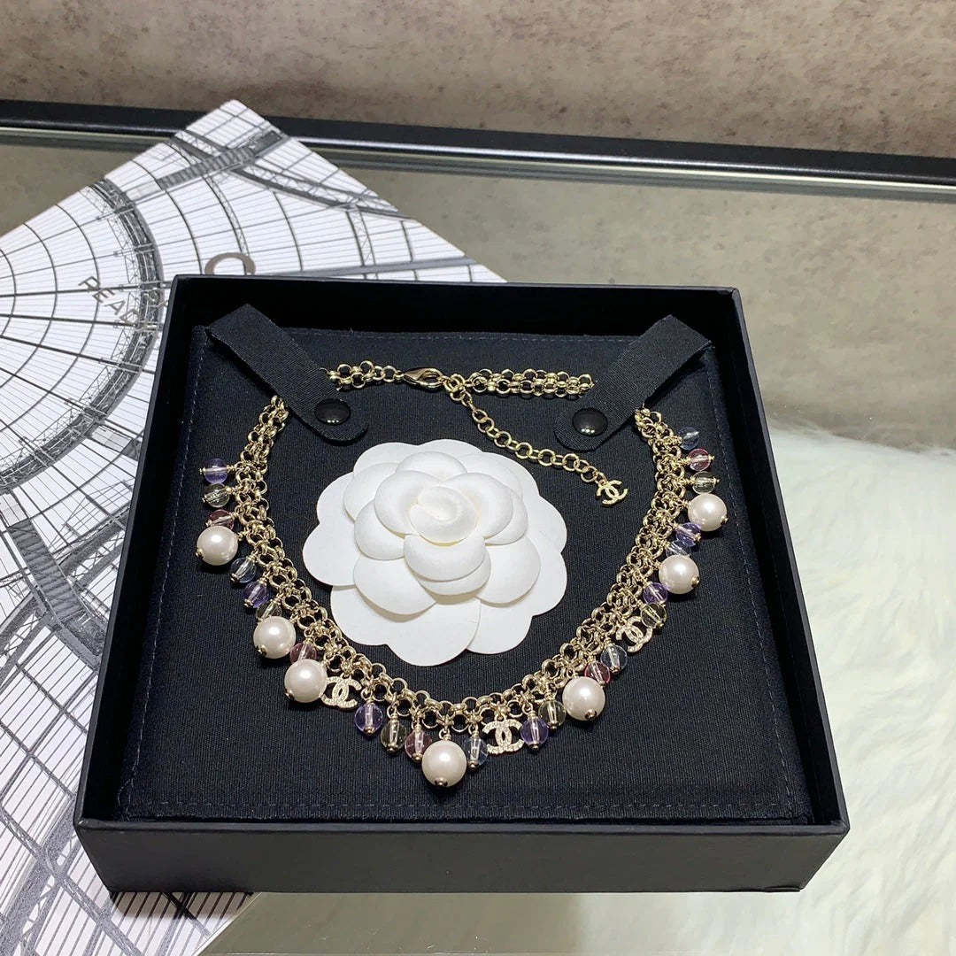 Chanel 2026 Colored Crystal Pearl Double C Necklace