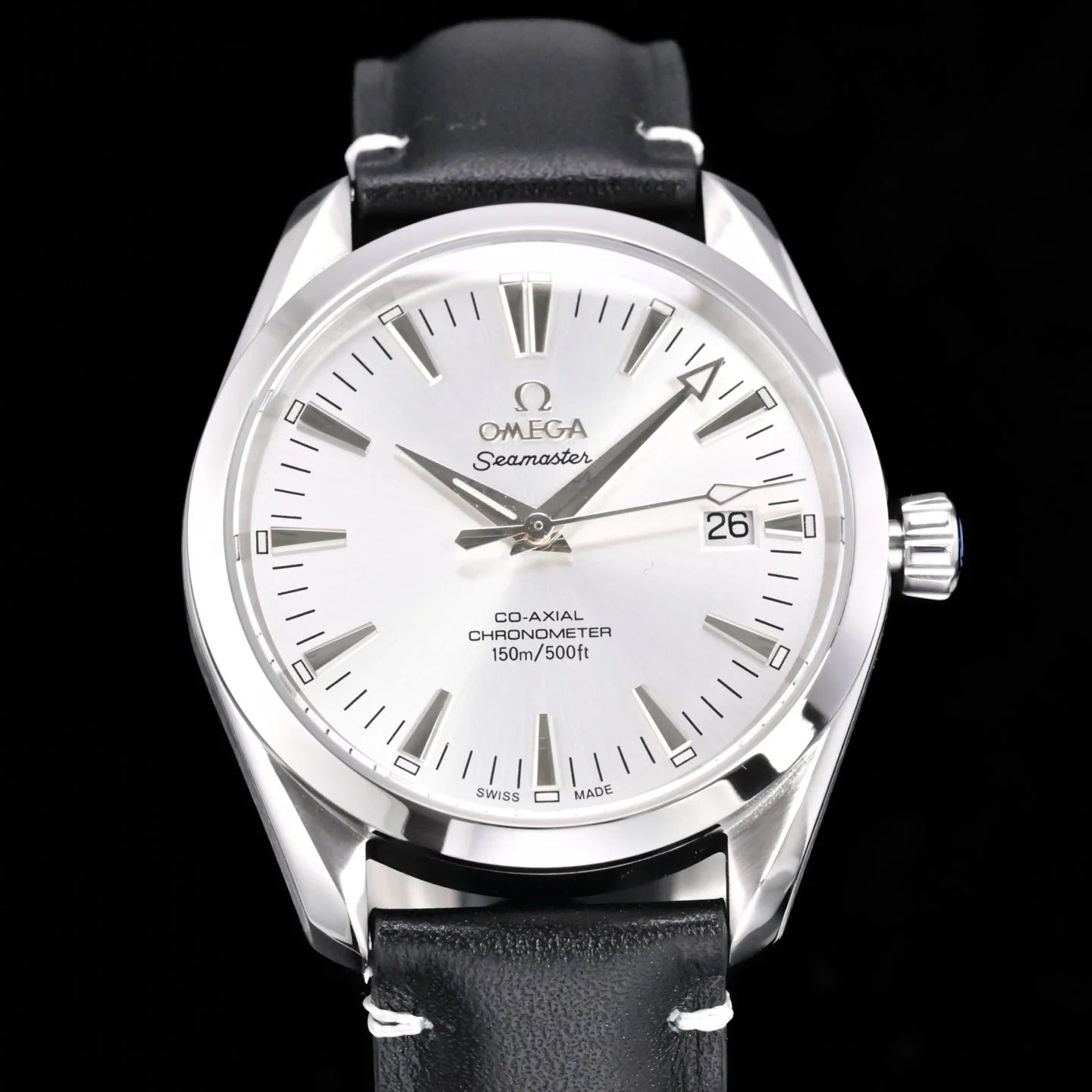 Omega Seamaster 150M Aqua Terra Observatory 39mm Black Leather Strap