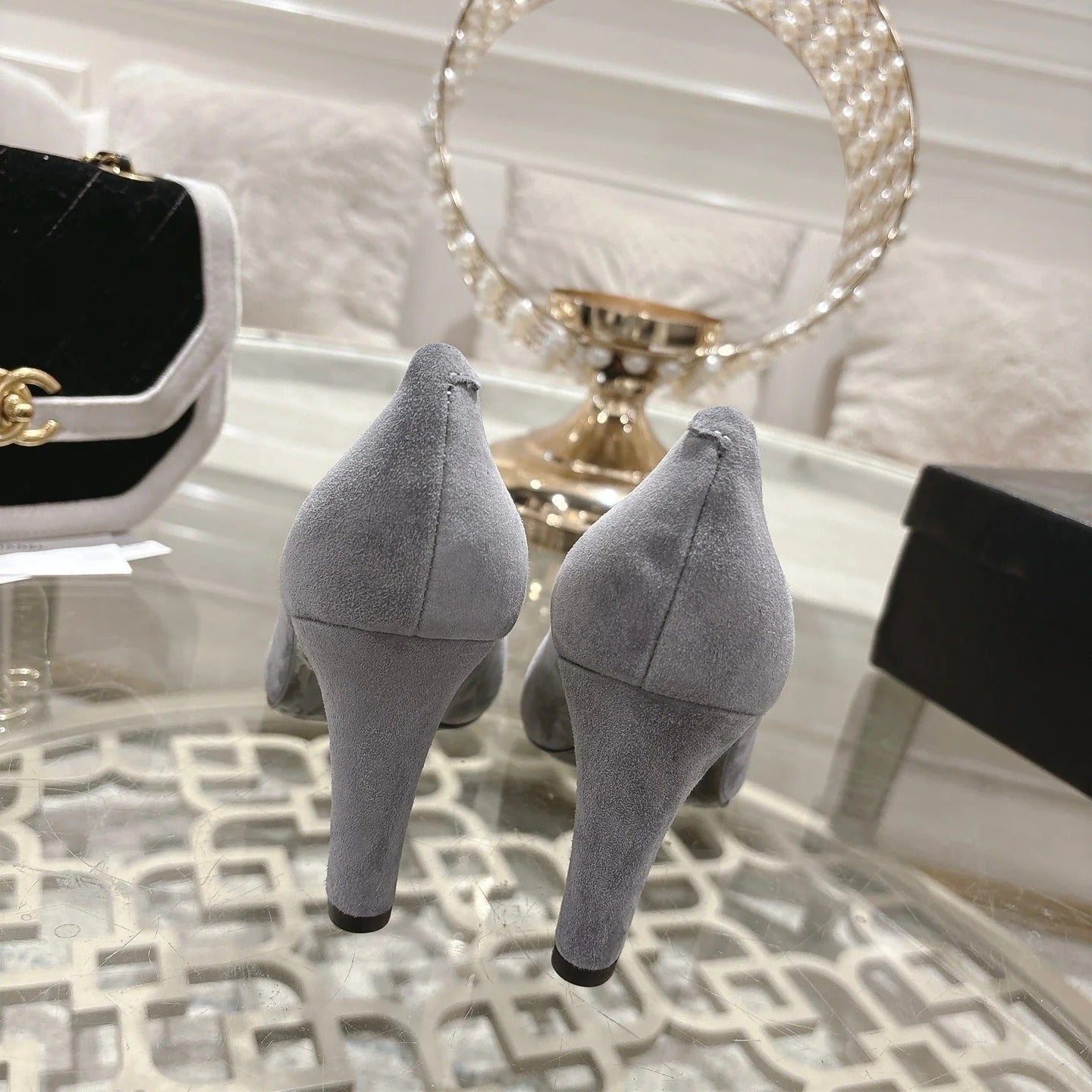 CC 26s High Heels Pump 85 Gray Black Suede 627012