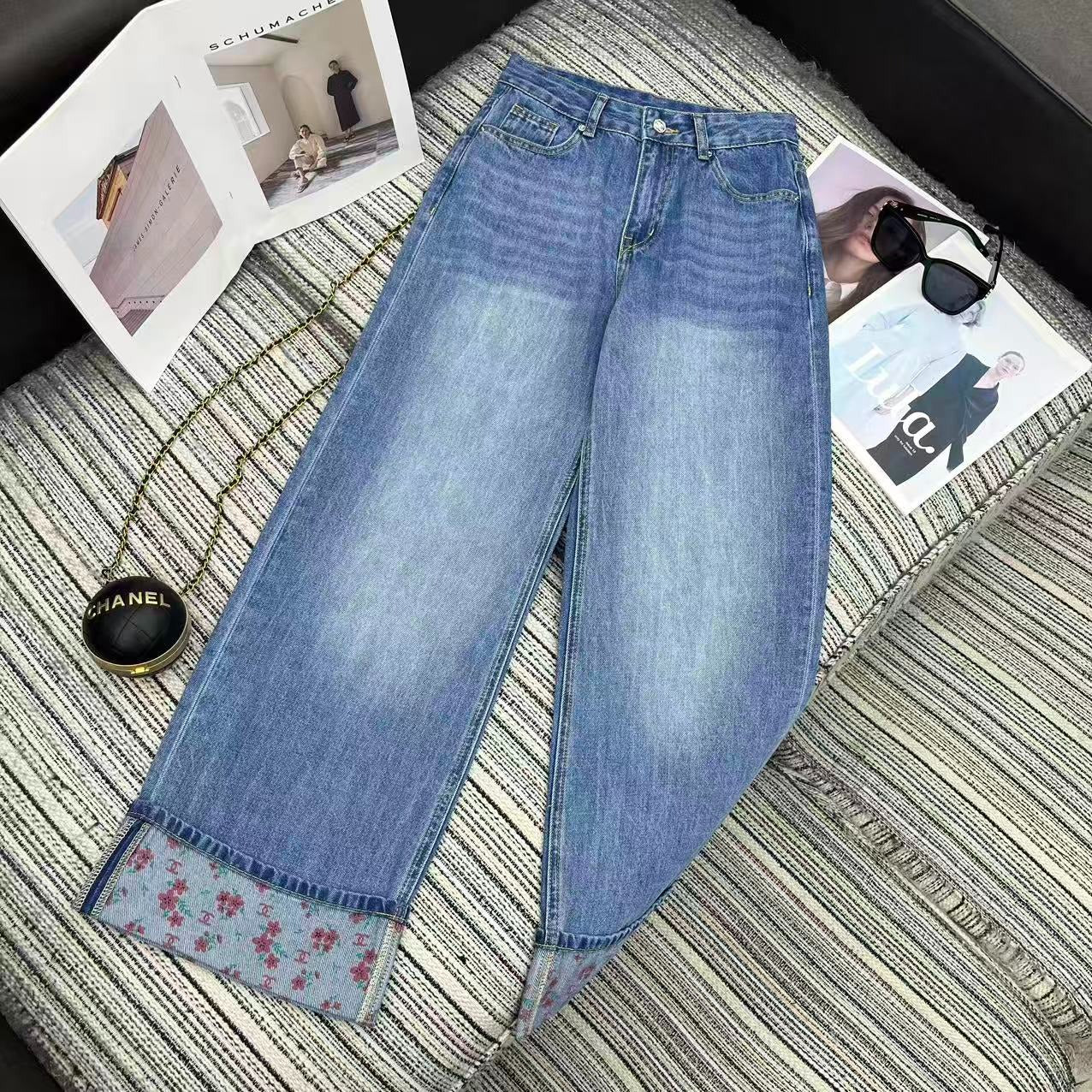 Chanel 2026 Jean With Floral Embroidered Pattern Blue Cotton 358658
