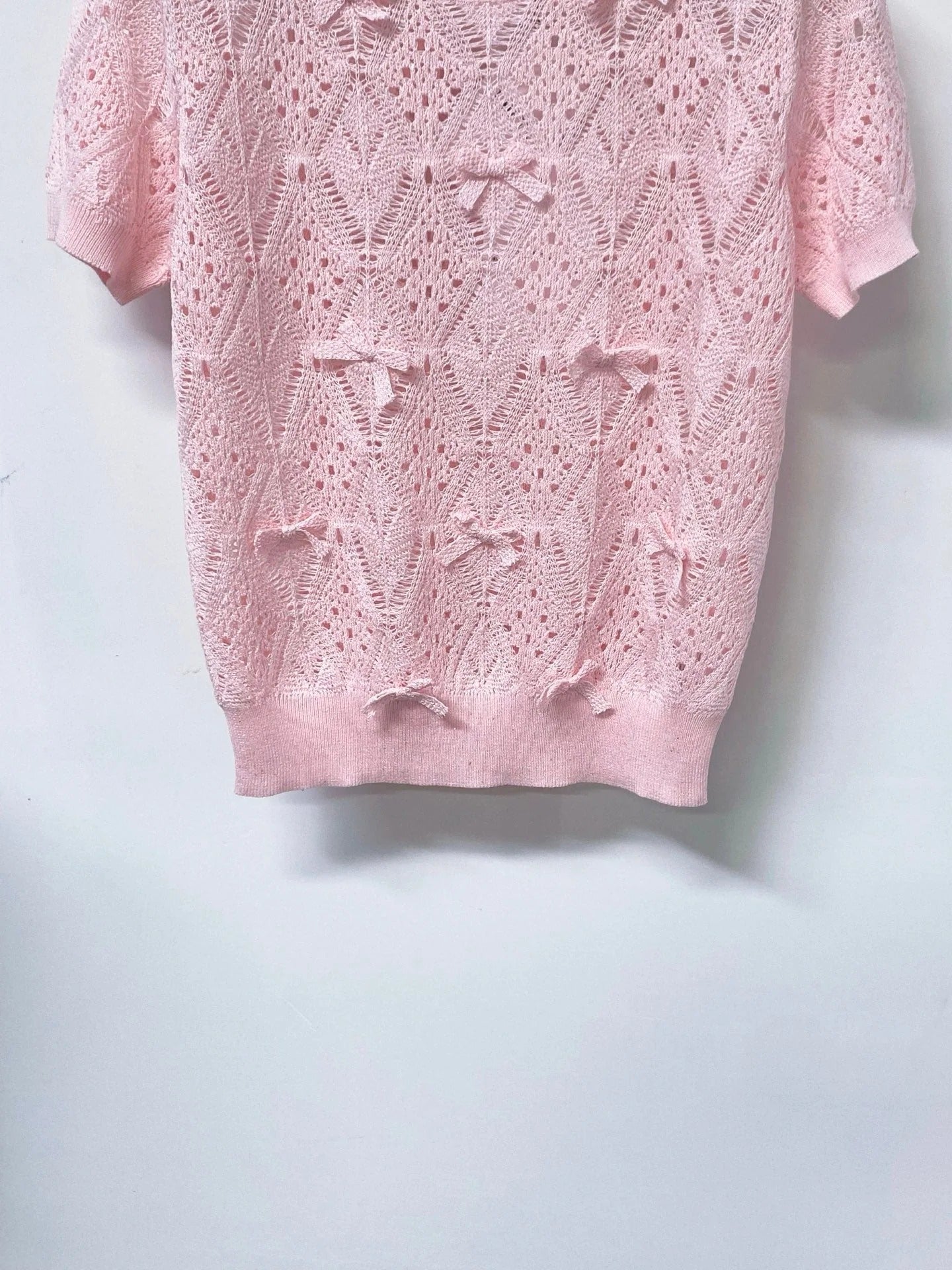 Dior 2026 Openwork Lace Knit Short-Sleeve Top Bow Details 479896