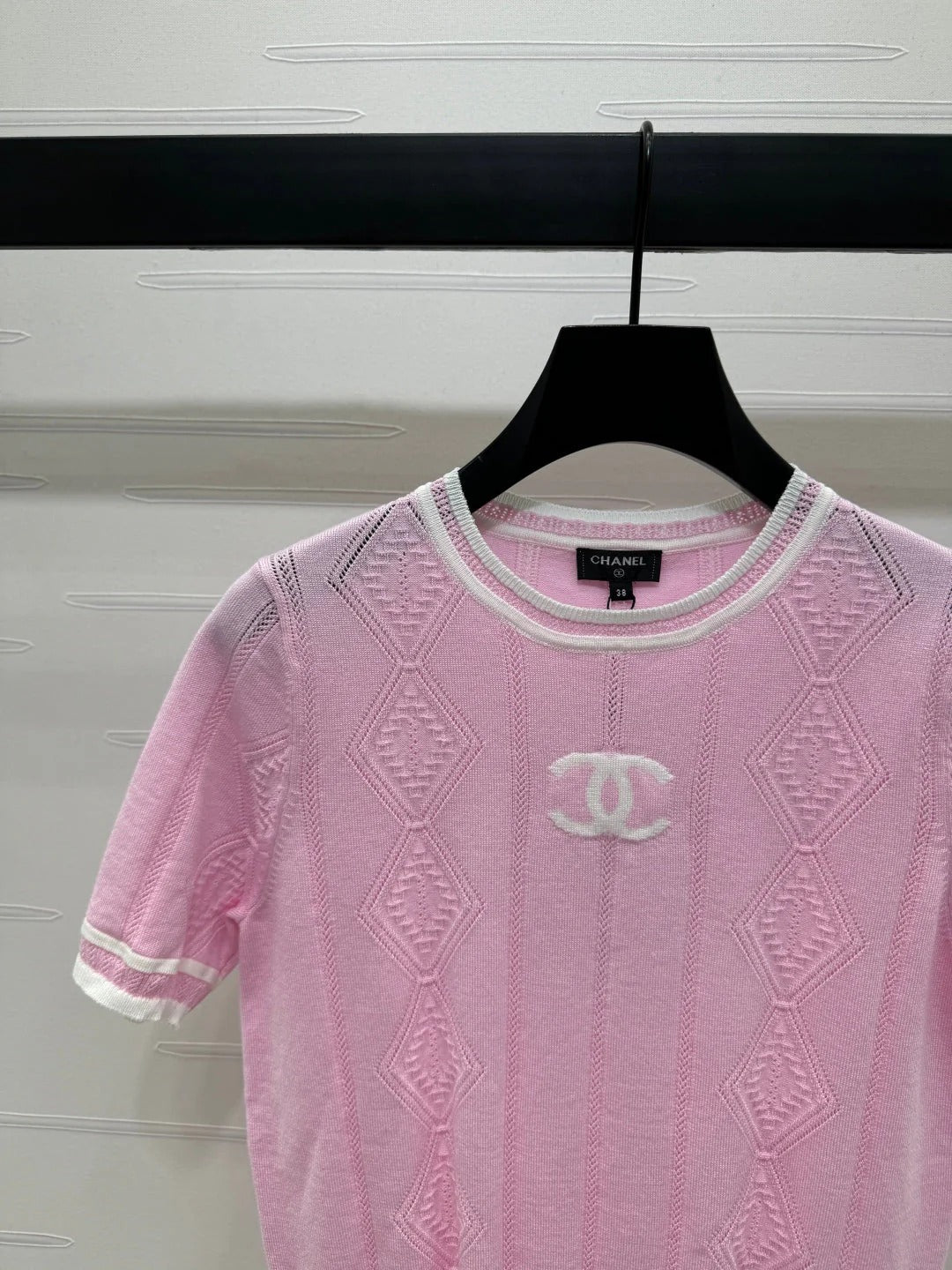 CHANEL 25S DIAMOND KNIT SHORT SLEEVE SHIRT 264174