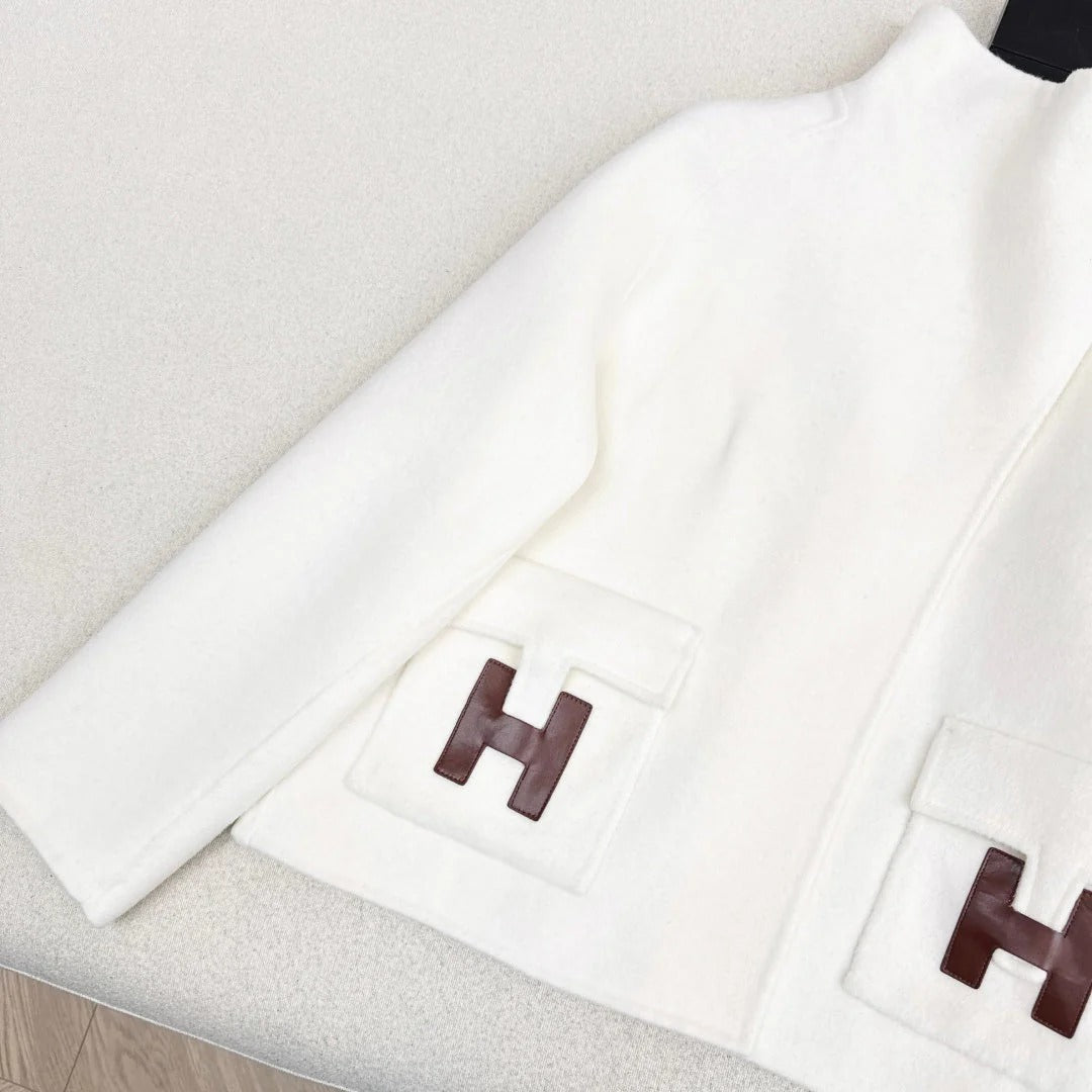 HERMES 25S DOUBLE-FACED WOOL STAND-COLLAR COAT 188