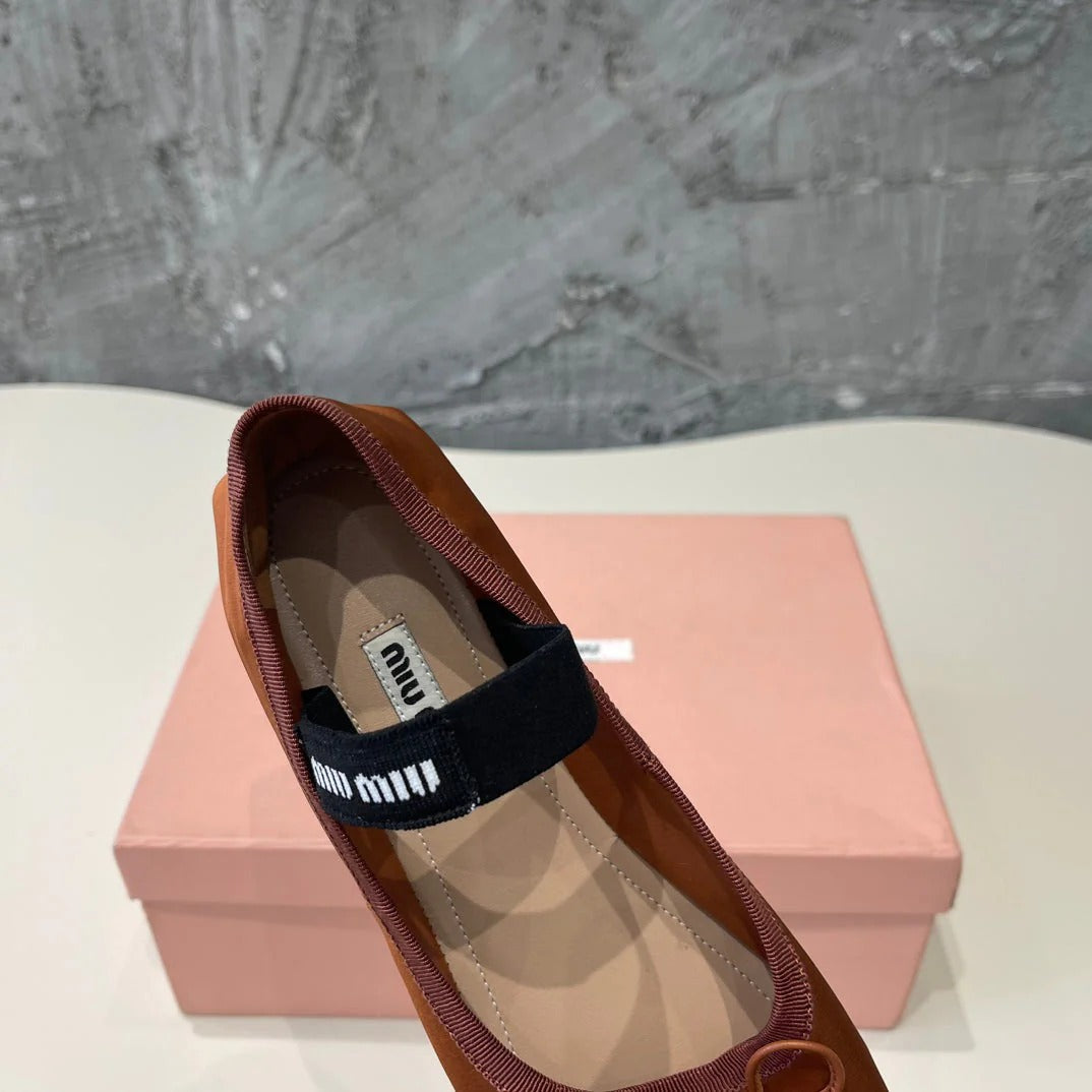 BALLET FLAT SHOES BRIGHT BROWN GLOSSY SHEEPSKIN