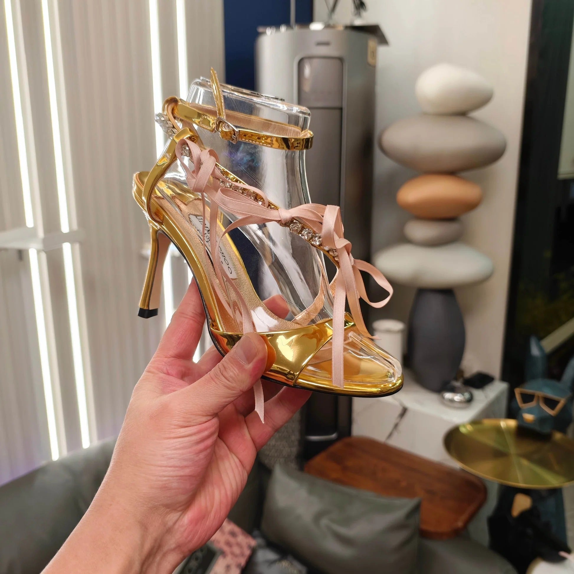 Jimmy 26s High Heeled Sandals 100 Gold Lambskin 596327