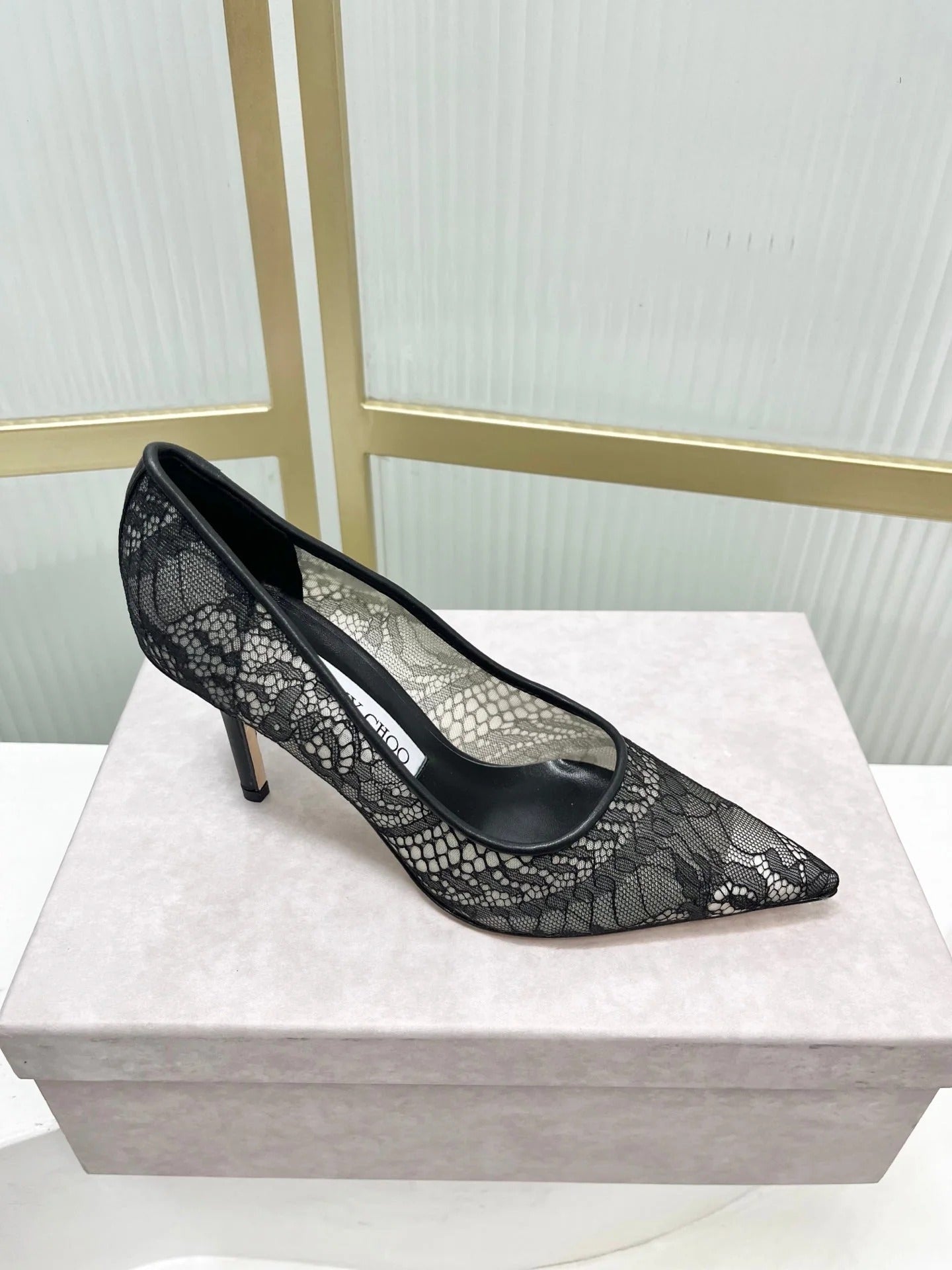 Jimmy 26s High Heel Pump 85 Black Lace Sheepskin 605956