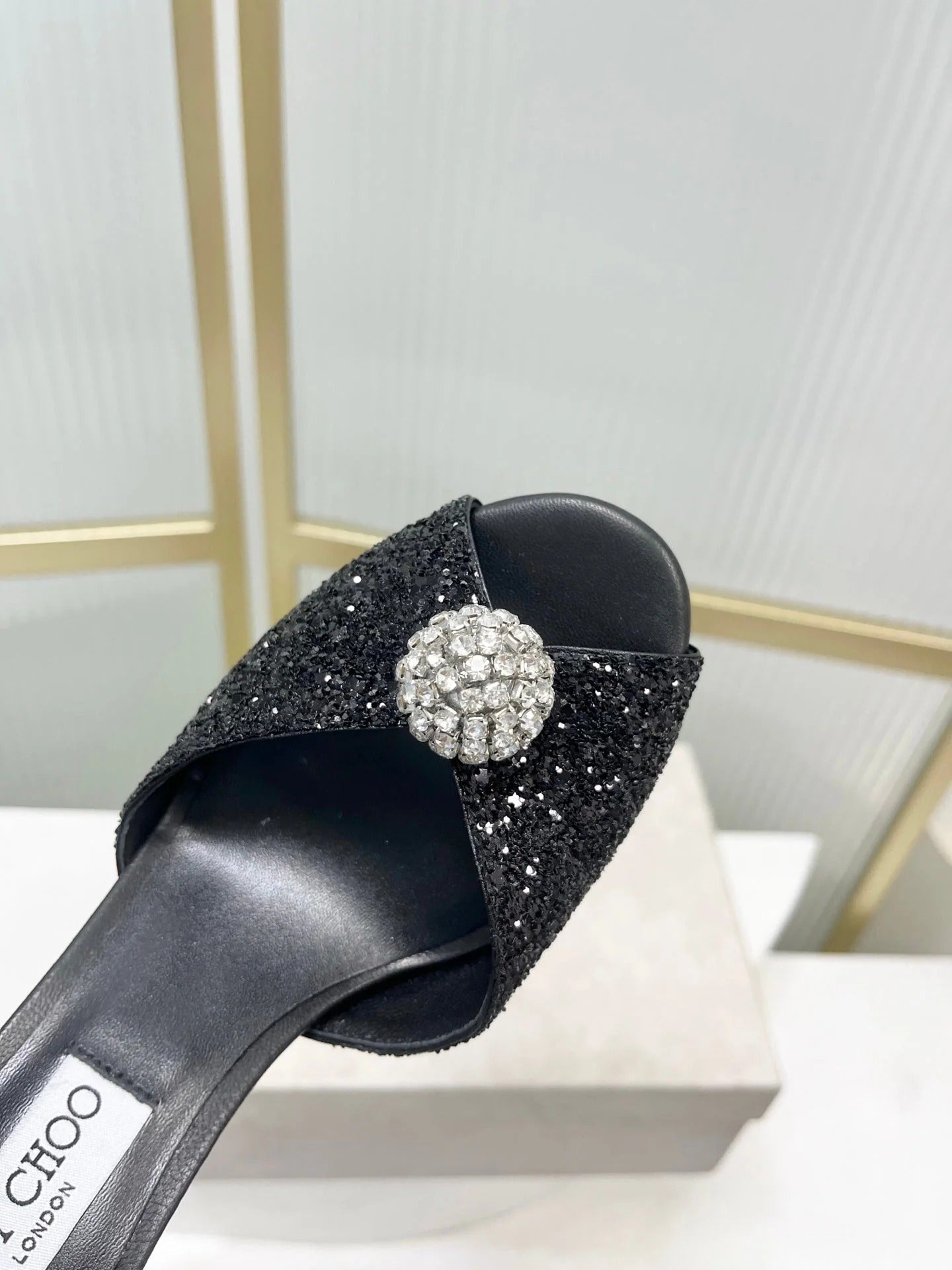 Jimmy 26s Peep-Toe High Heels 85 Black Lace Sheepskin 605975