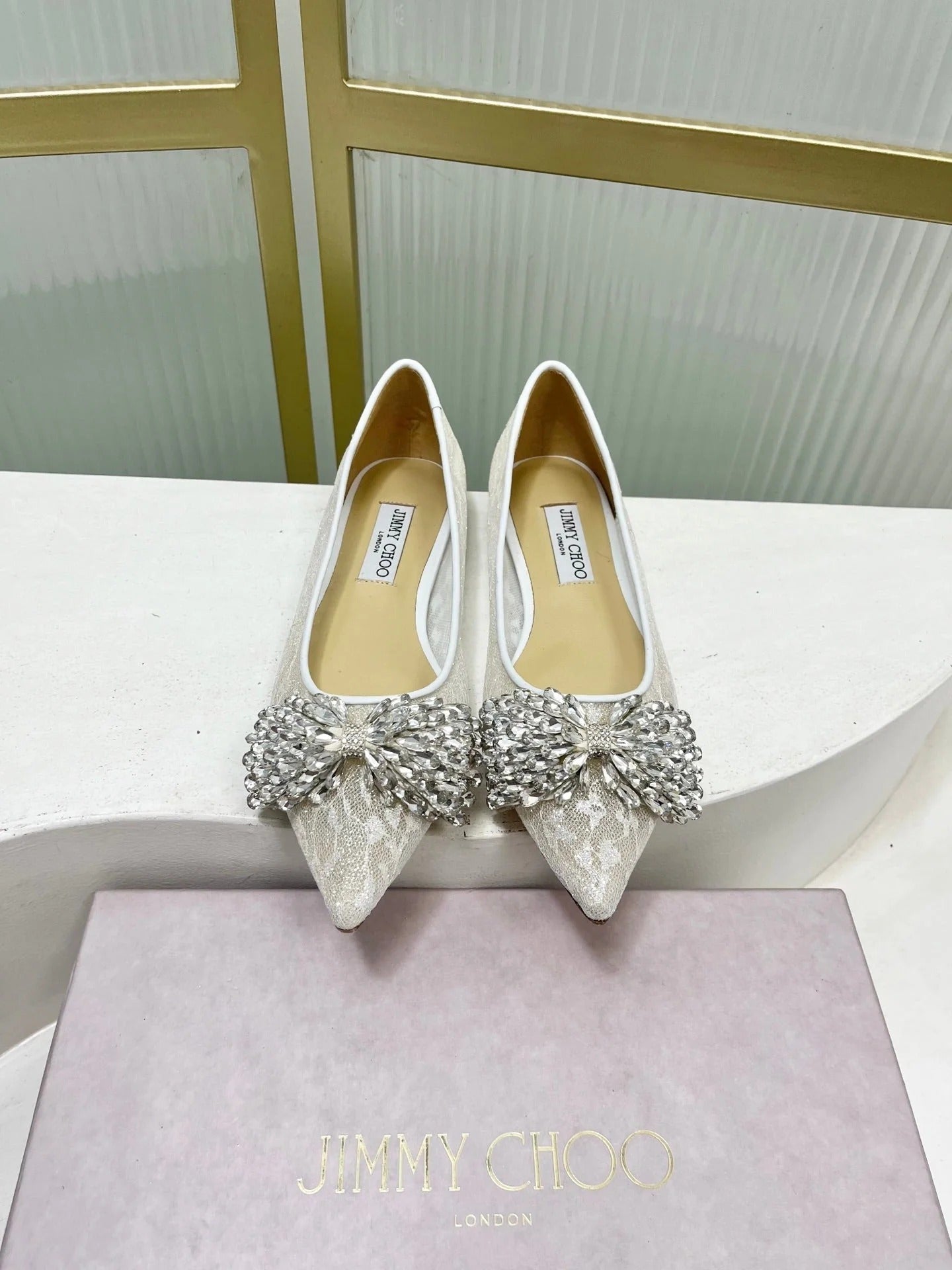 Jimmy 26s Ballet Flats White Imported Lace Sheepskin 605983