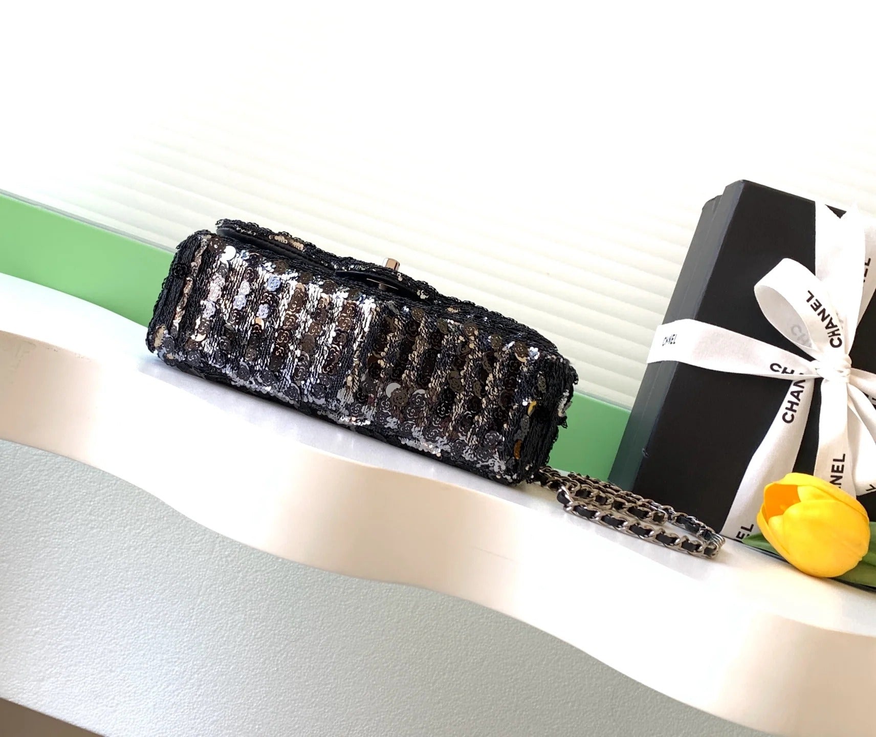 Chanel 2026 Bag 21cm Black Sequin 331214