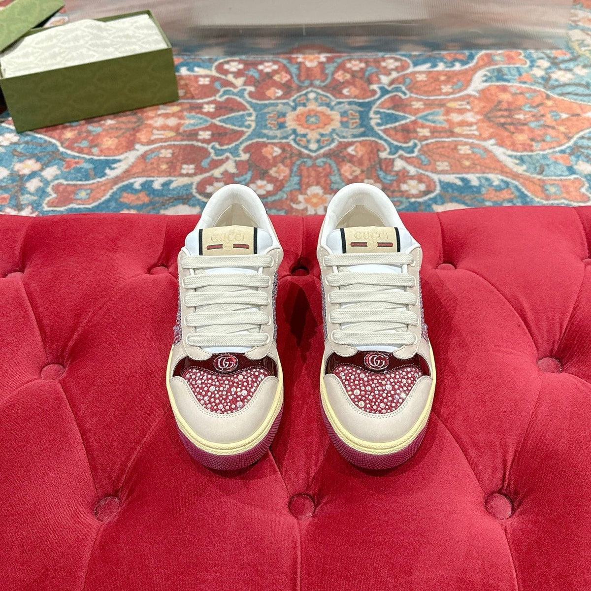GG 26s Screener Sneaker Beige Suede Mix Dark Red Canvas