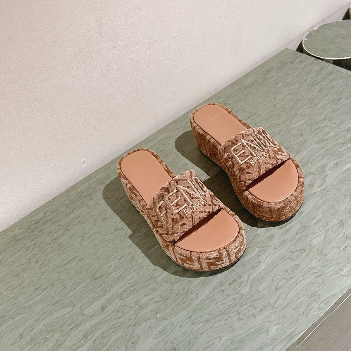 Fendi 26S Platform Sandals Brown And Black Fabric