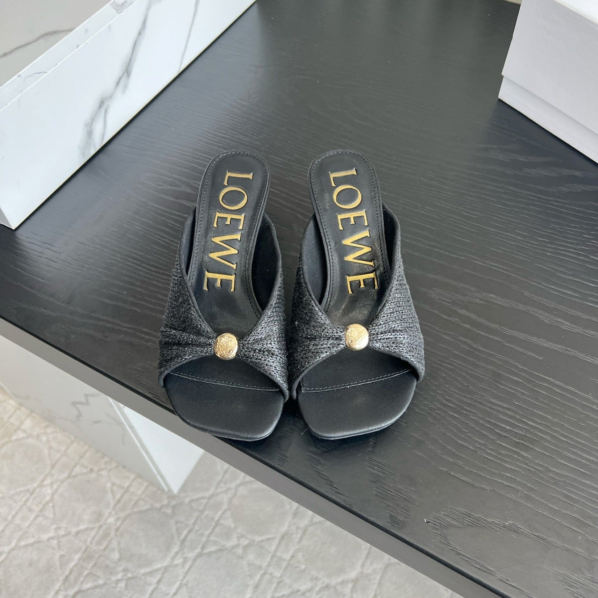 Loewe 26S High-Heel Sandals 45 mm In Black Raffia And Lambskin