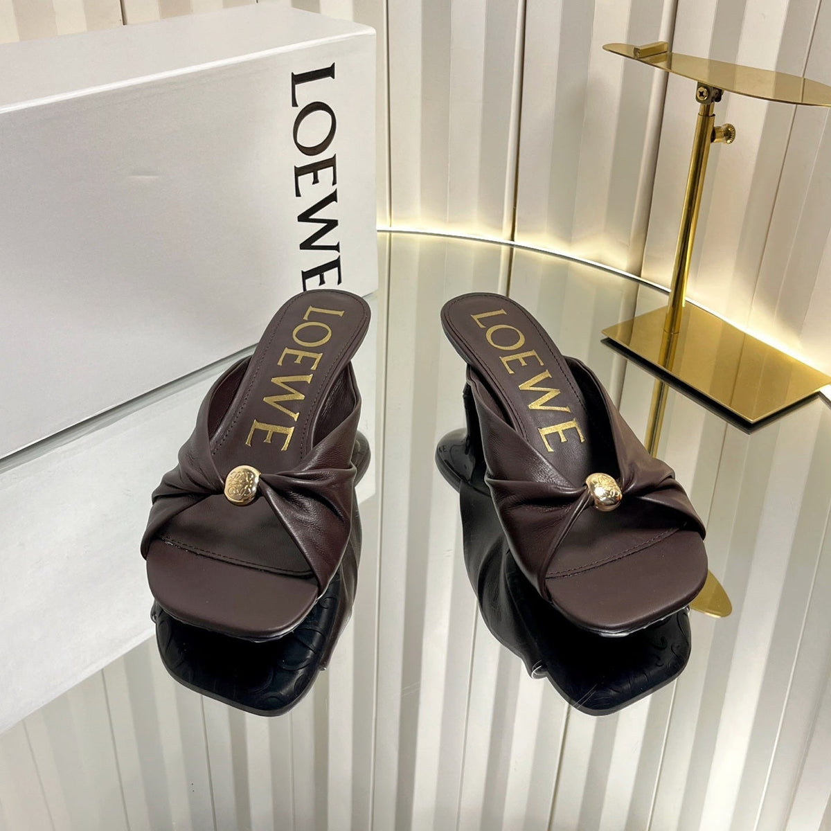 Loewe 26S Heeled Sandals 45 mm In Dark Brown Calfskin