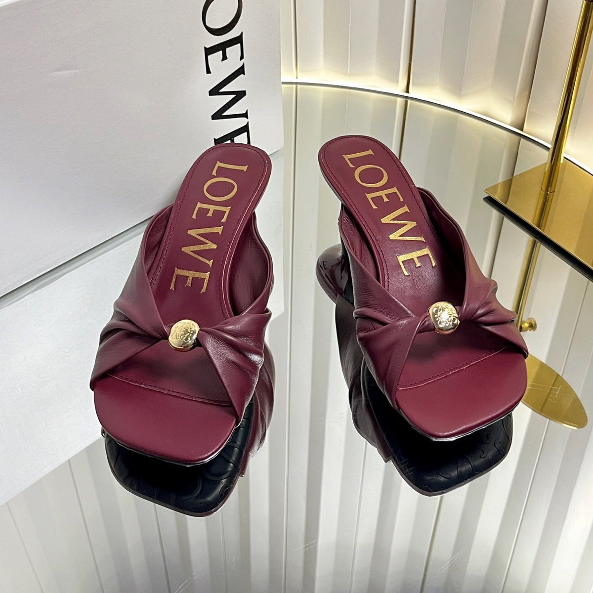 Loewe 26S Heeled Sandals 45 mm In Dark Red Calfskin