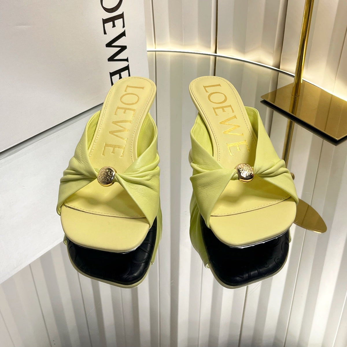 Loewe 26S Heeled Sandals 45 mm In Light Yellow Calfskin