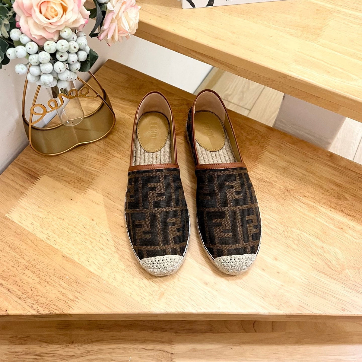 Fendi 26S Espadrille Loafers Dark Brown Canvas Style 4