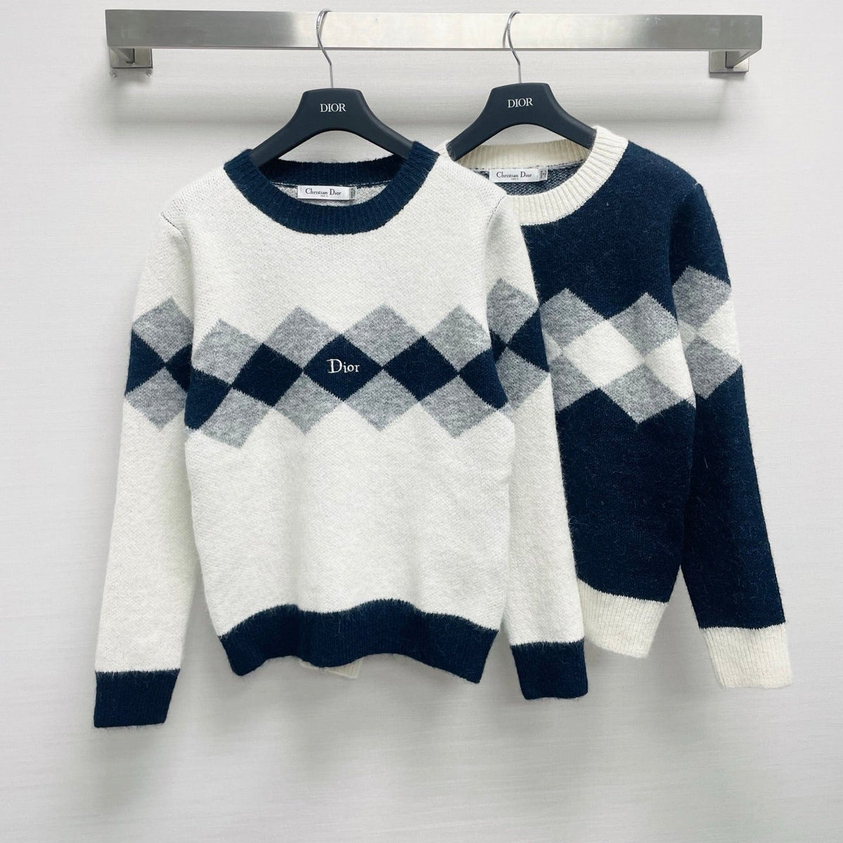 CD 26FW Crewneck Sweater Diamond Check Color-Block Letter Jacquard Wool 446710