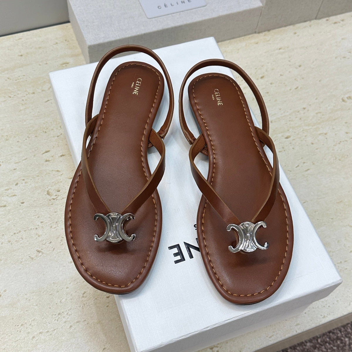 Celine 26s Thong Sandals Brown Calfskin 835194