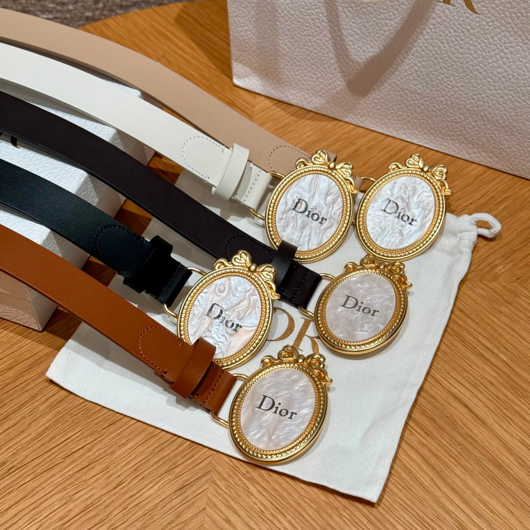 CD 26FW Medaillon Belt 2.5cm Rococo Buckle Antique Gold-Tone Metal Calfskin 220641