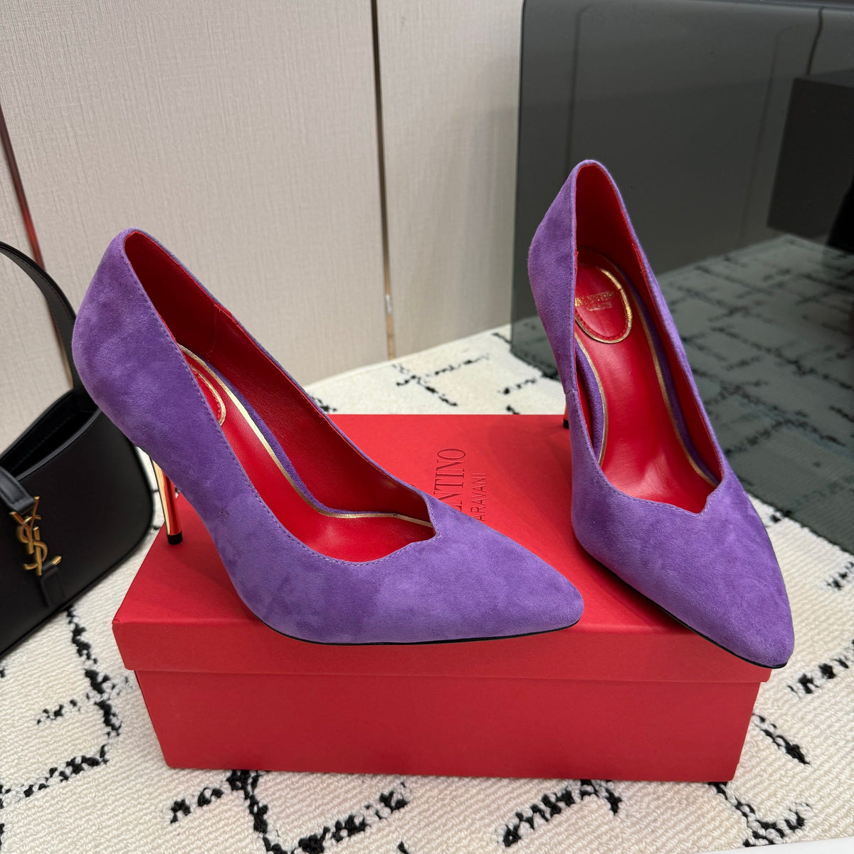 Valentino 26S High Heels 10cm In Purple Suede