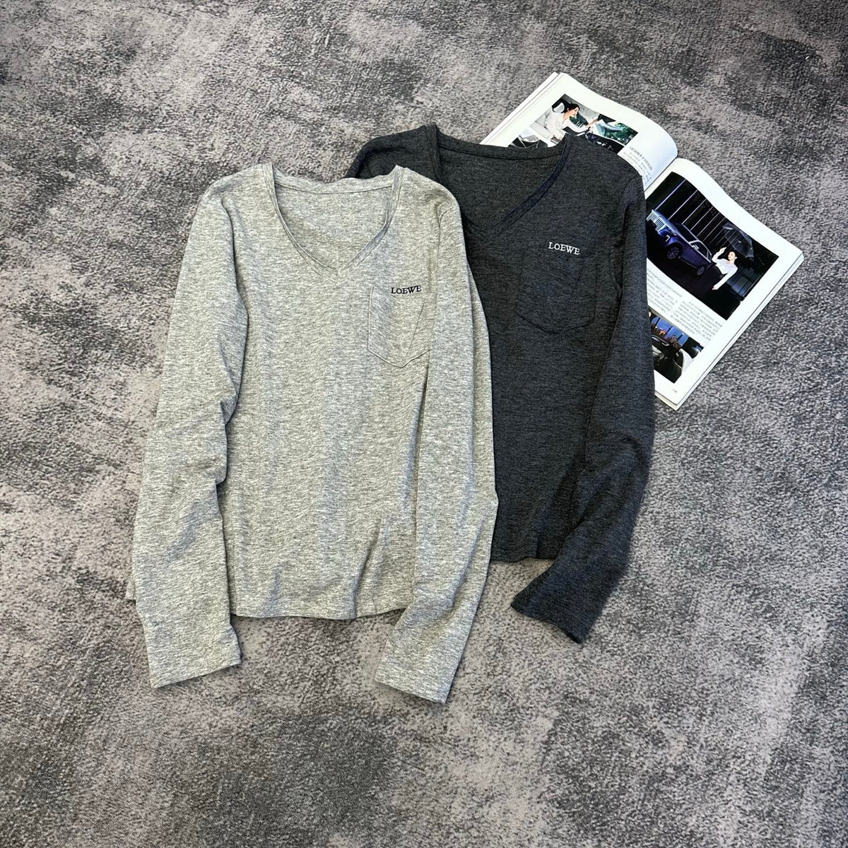 LW 26FW V-Neck Long-Sleeved Top Chest Pocket Logo Polyester 446450