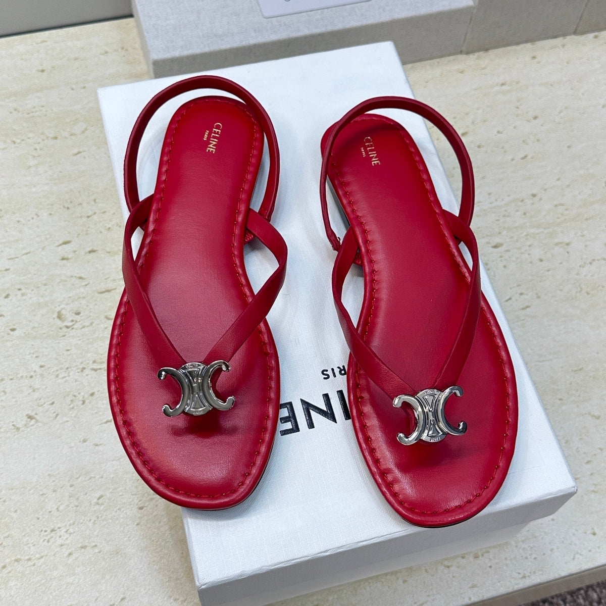 Celine 26s Thong Sandals Red Calfskin 751936