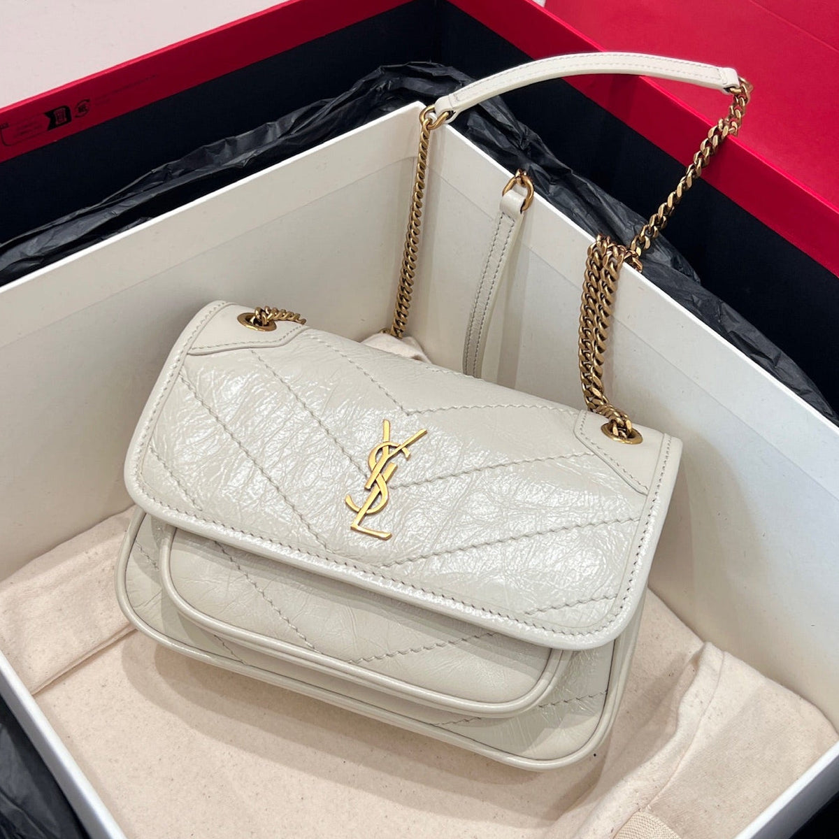 YSL 2026 Niki Cassandre Bag 18cm Gold Hardware Vintage Leather