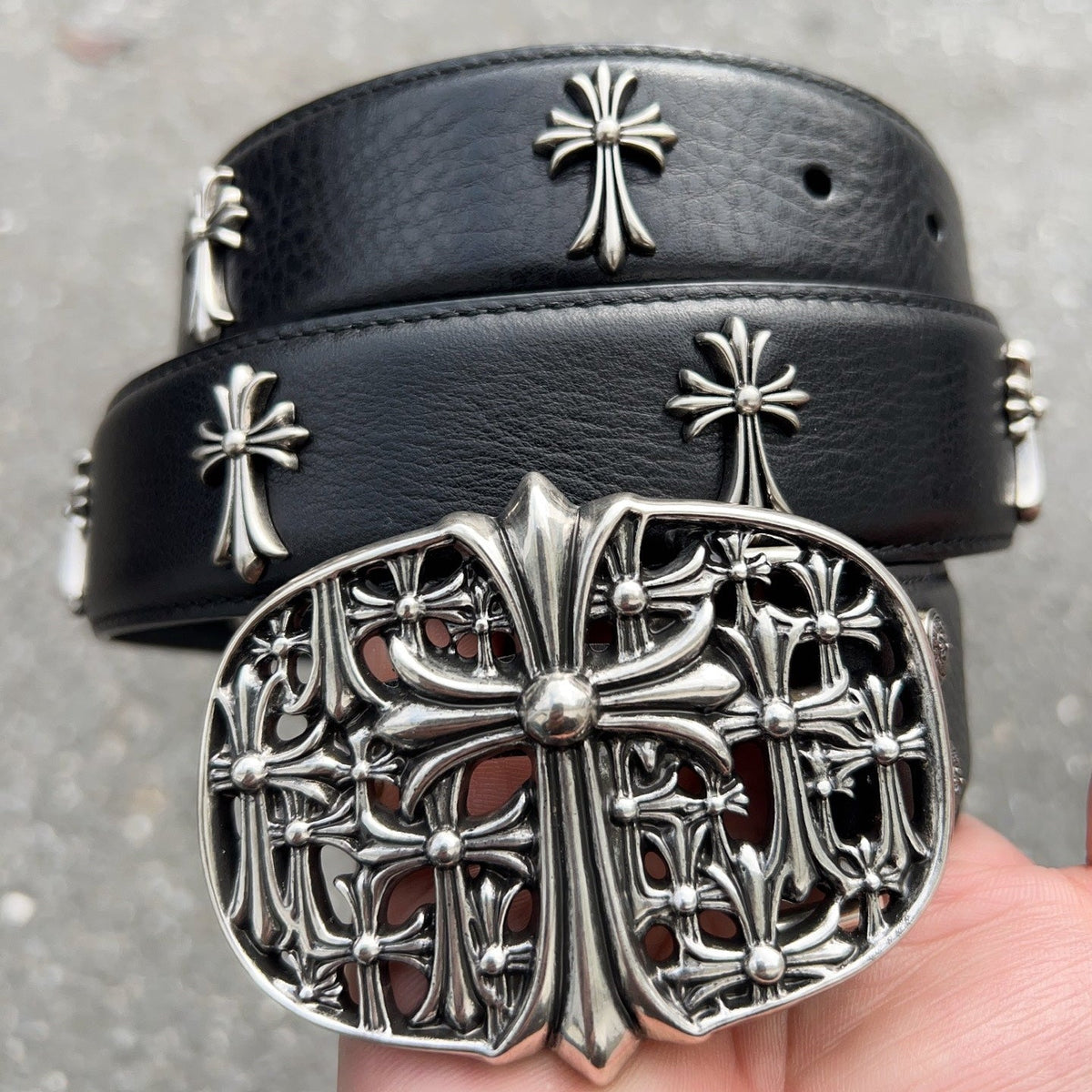 CH Gothic Sword Buckle Belt 3.8cm Black Cowhide Leather 203198