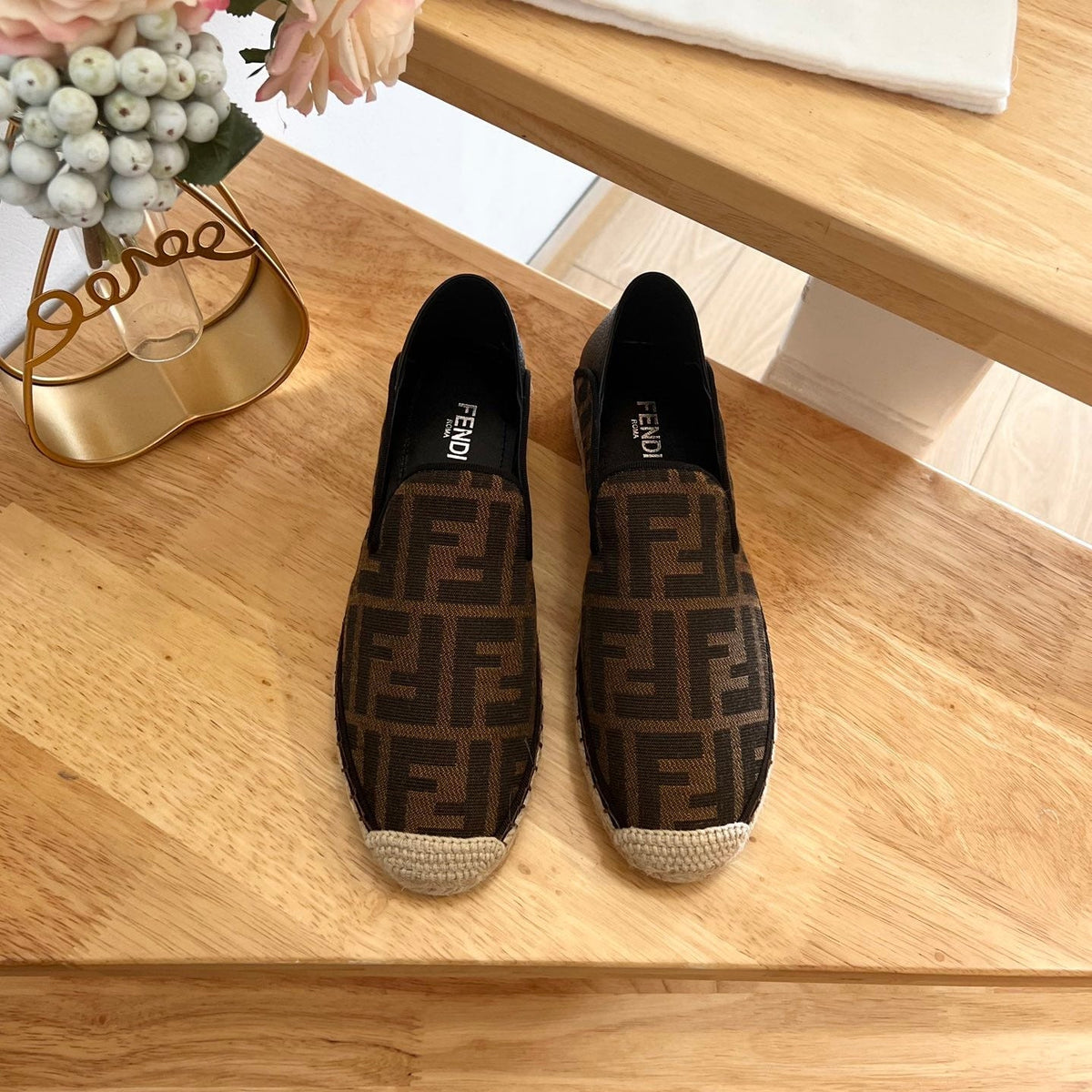 Fendi 26S Espadrille Loafers Dark Brown Canvas Style 6